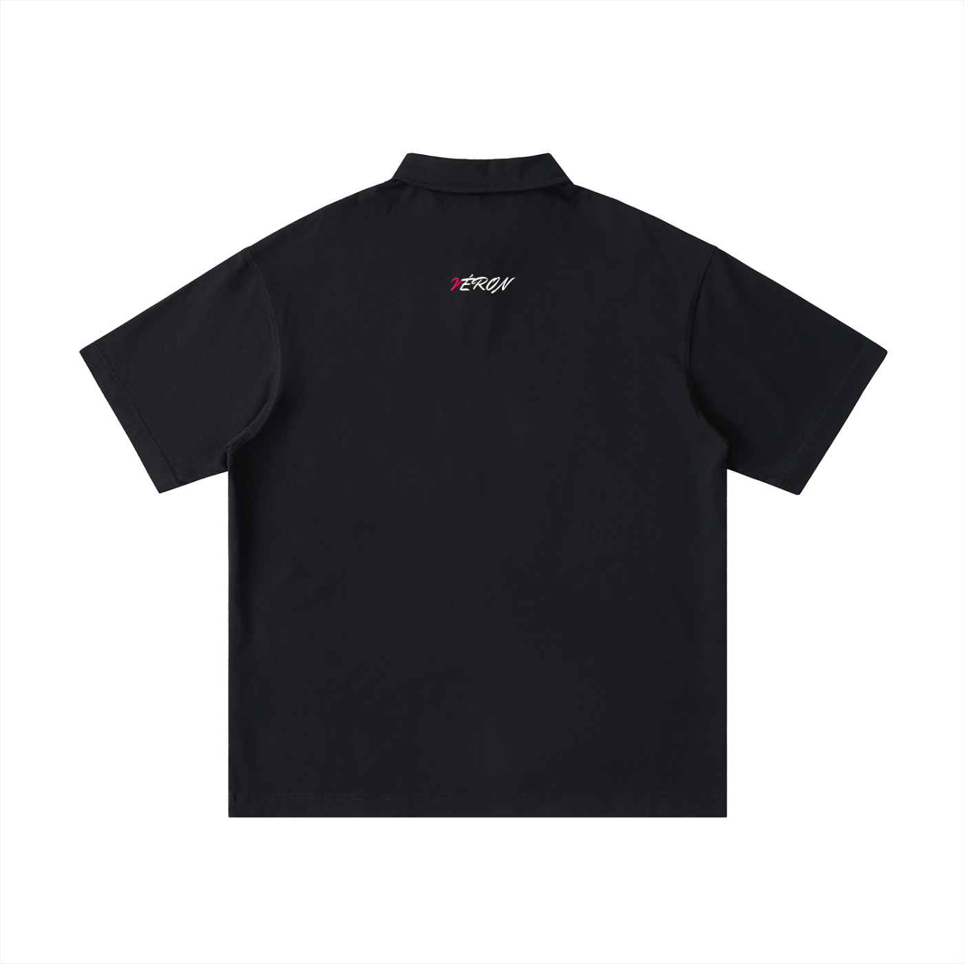 Back view of VÉRON unisex polo showcasing tailored cut.