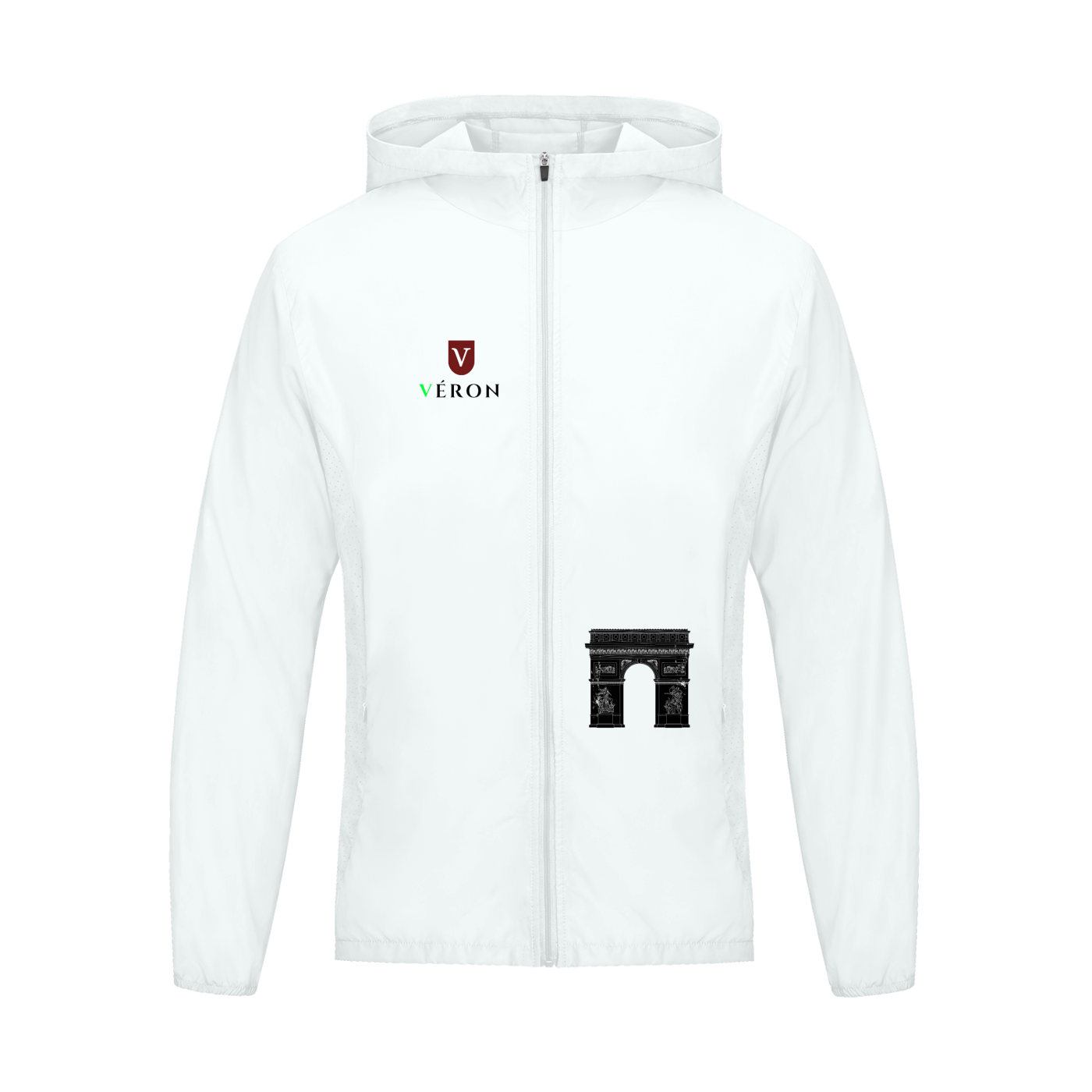 VERON White zip-up Jacket with a design on the chest.