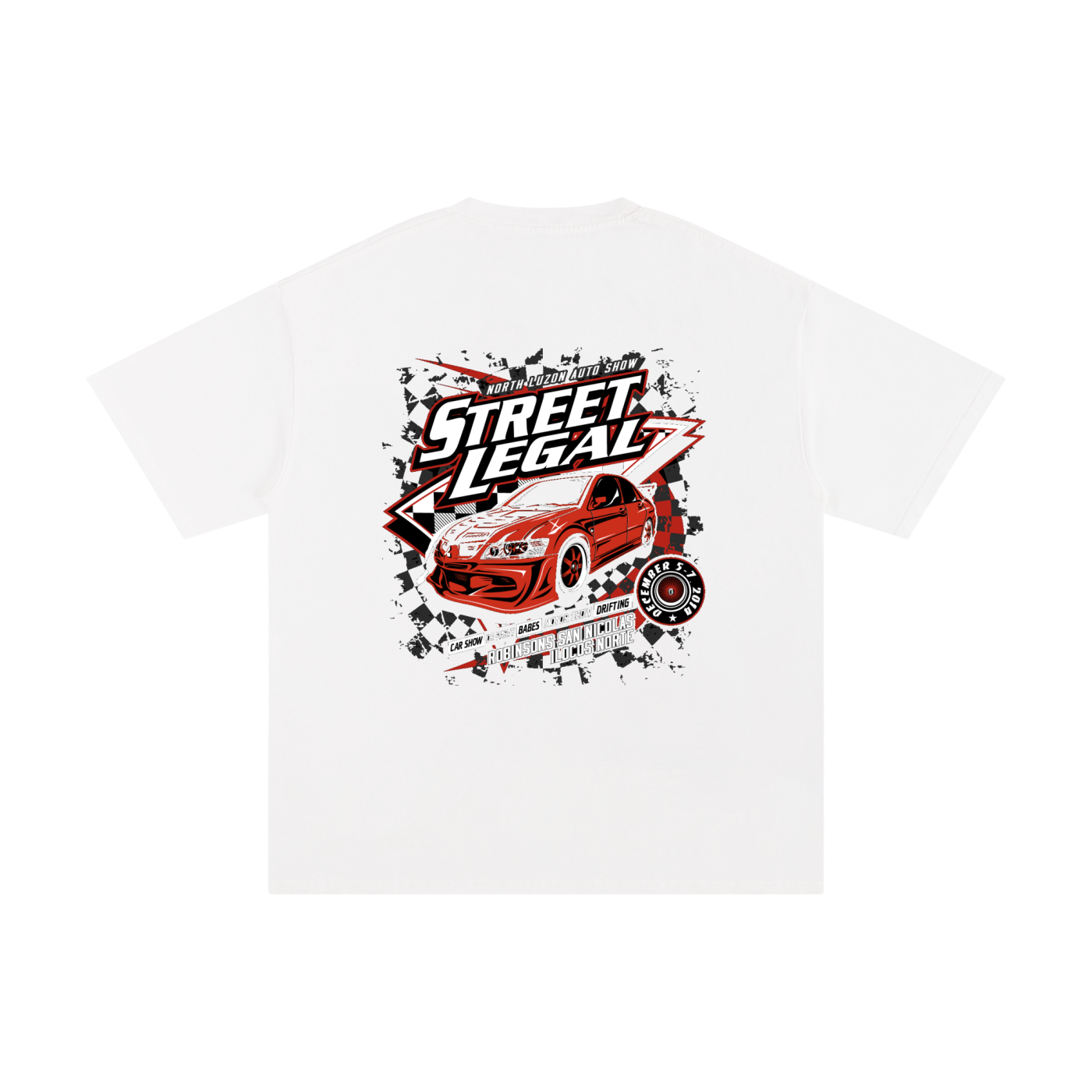 Model styling VÉRON Street Legal T-shirt in urban streetwear outfit 2
