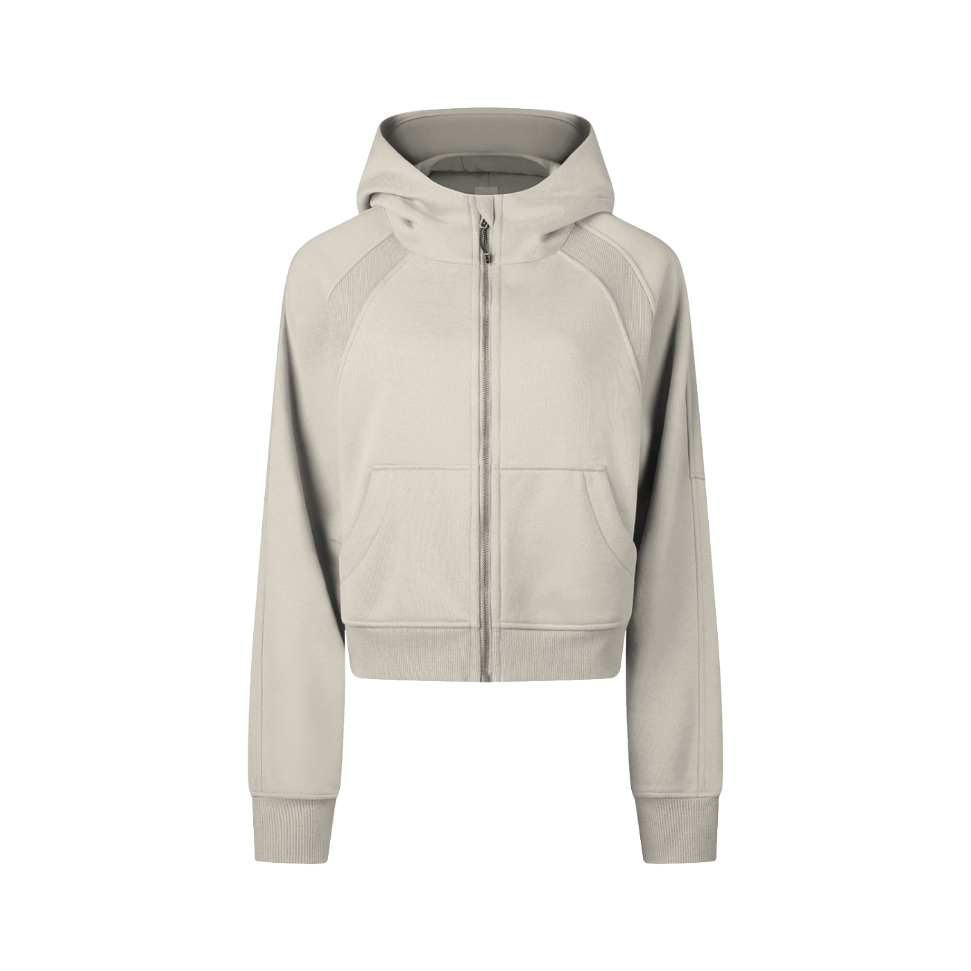 Beige hoodie with a zipper on a white background