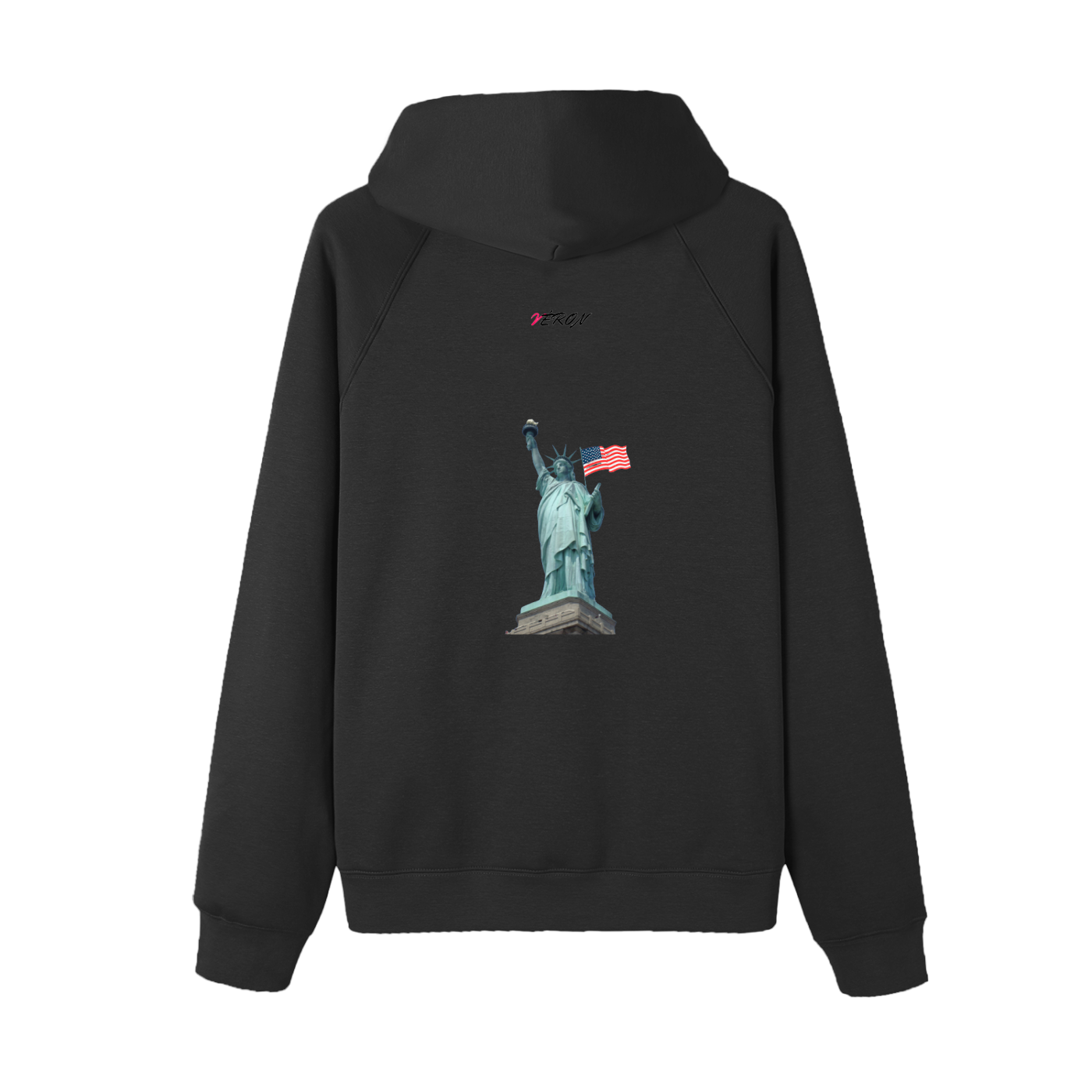 Back view of Statue de la Liberté hoodie showing bold artwork.