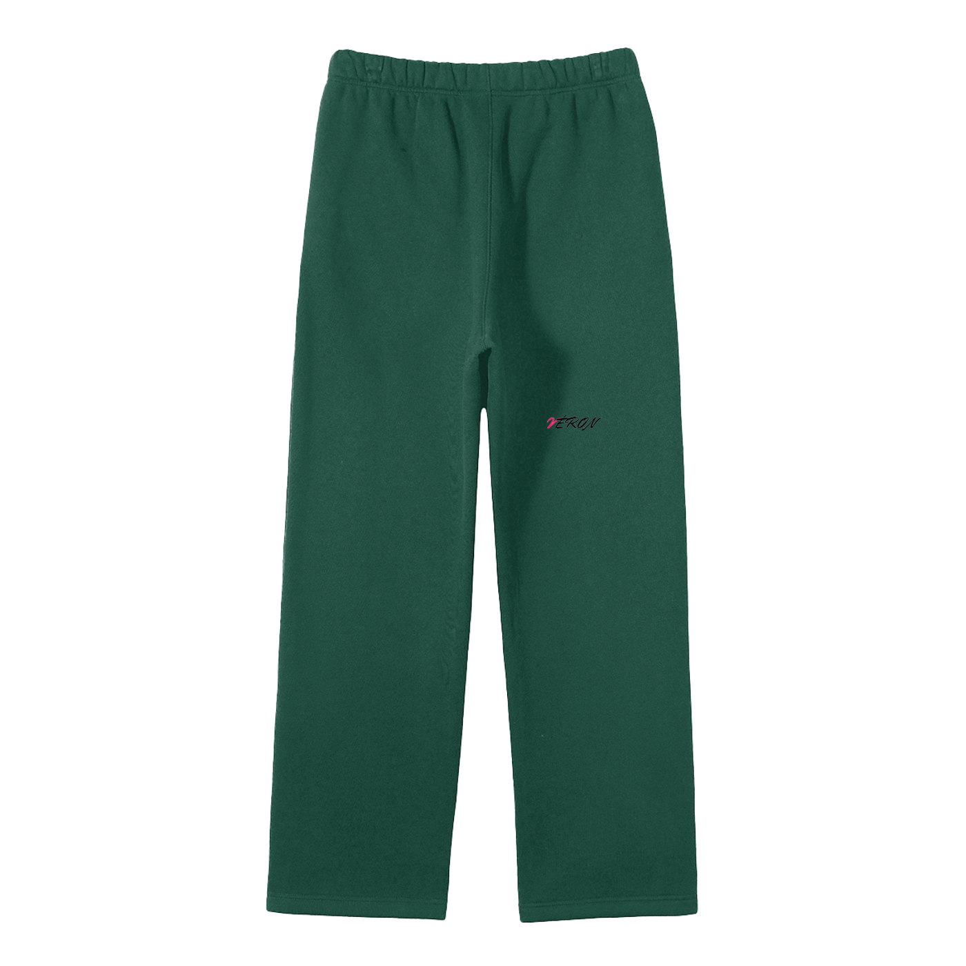 Green pants with a small logo on a white background back.