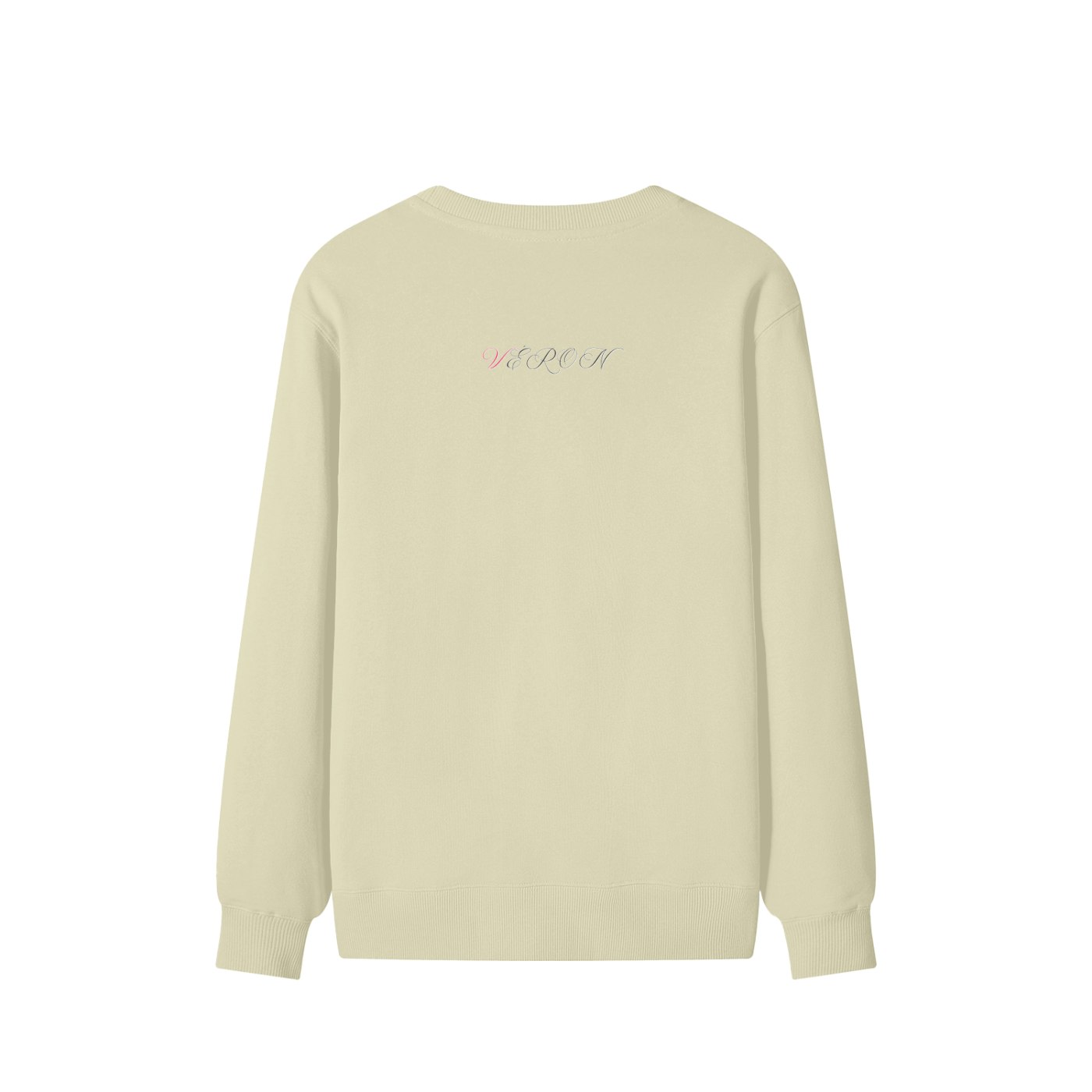 Folded VÉRON unisex premium sweater with visible logo tag 4.