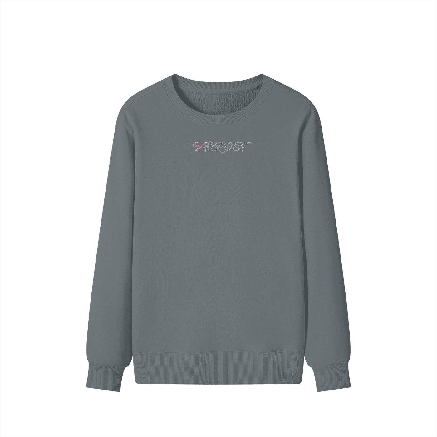 Folded VÉRON unisex premium sweater with visible logo tag 5.