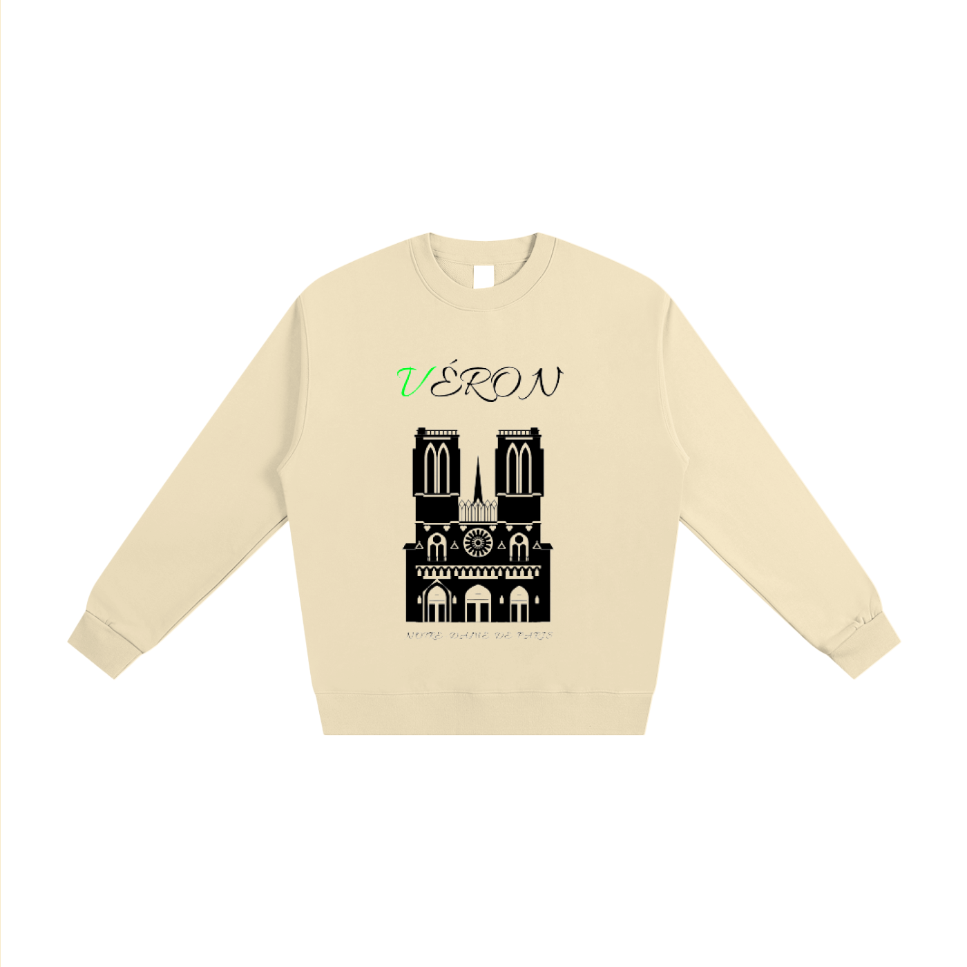 Urban city photo shoot featuring VÉRON Notre-Dame premium sweater.