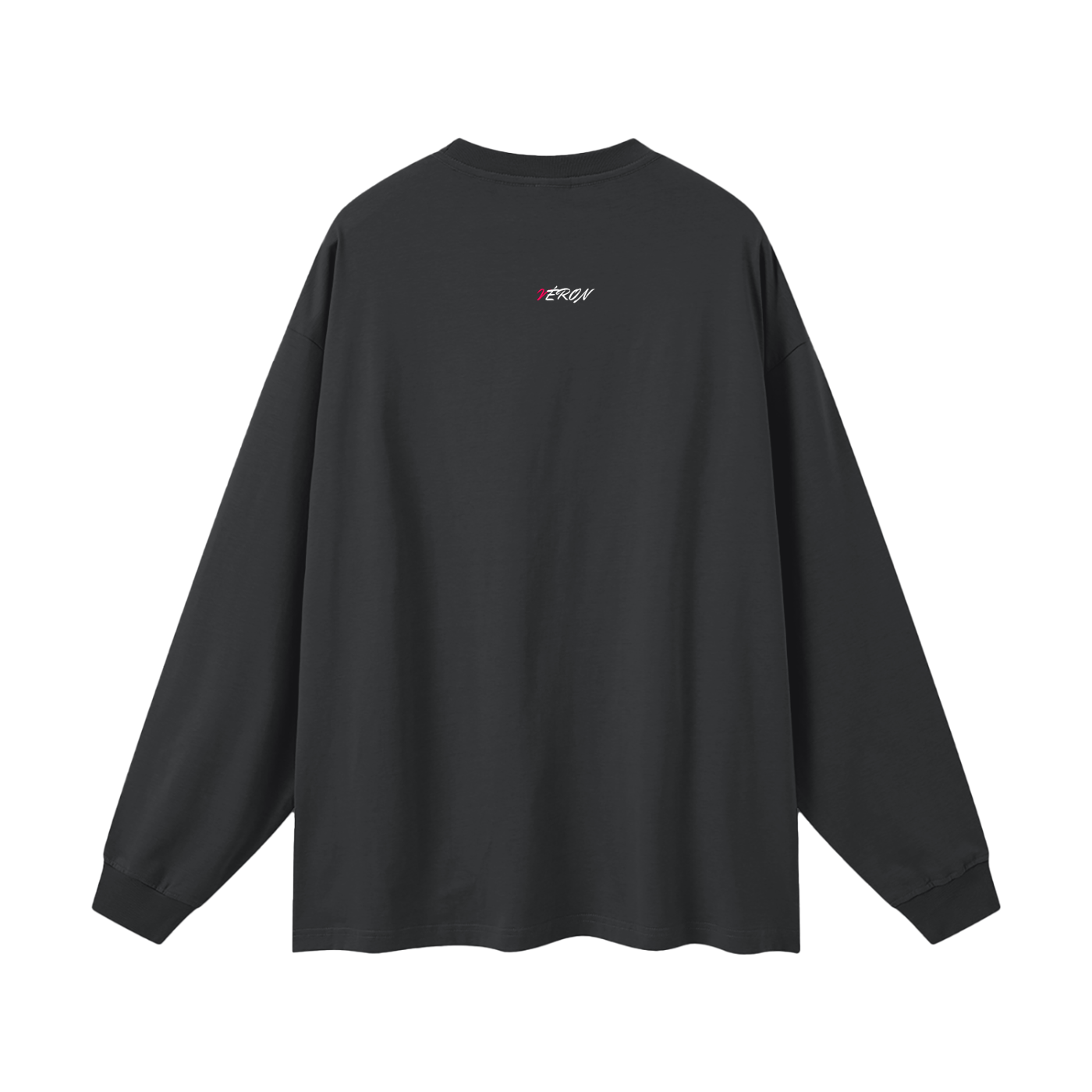 Black long-sleeve shirt with a small logo on the chest against a white background
