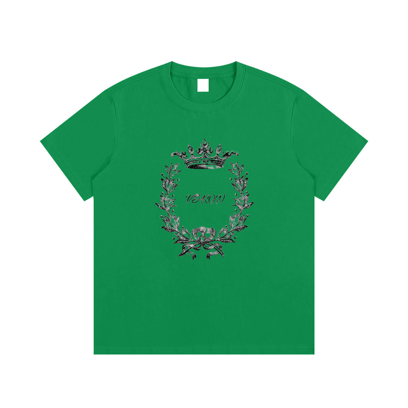 VERON Green t-shirt with a decorative emblem on a white background