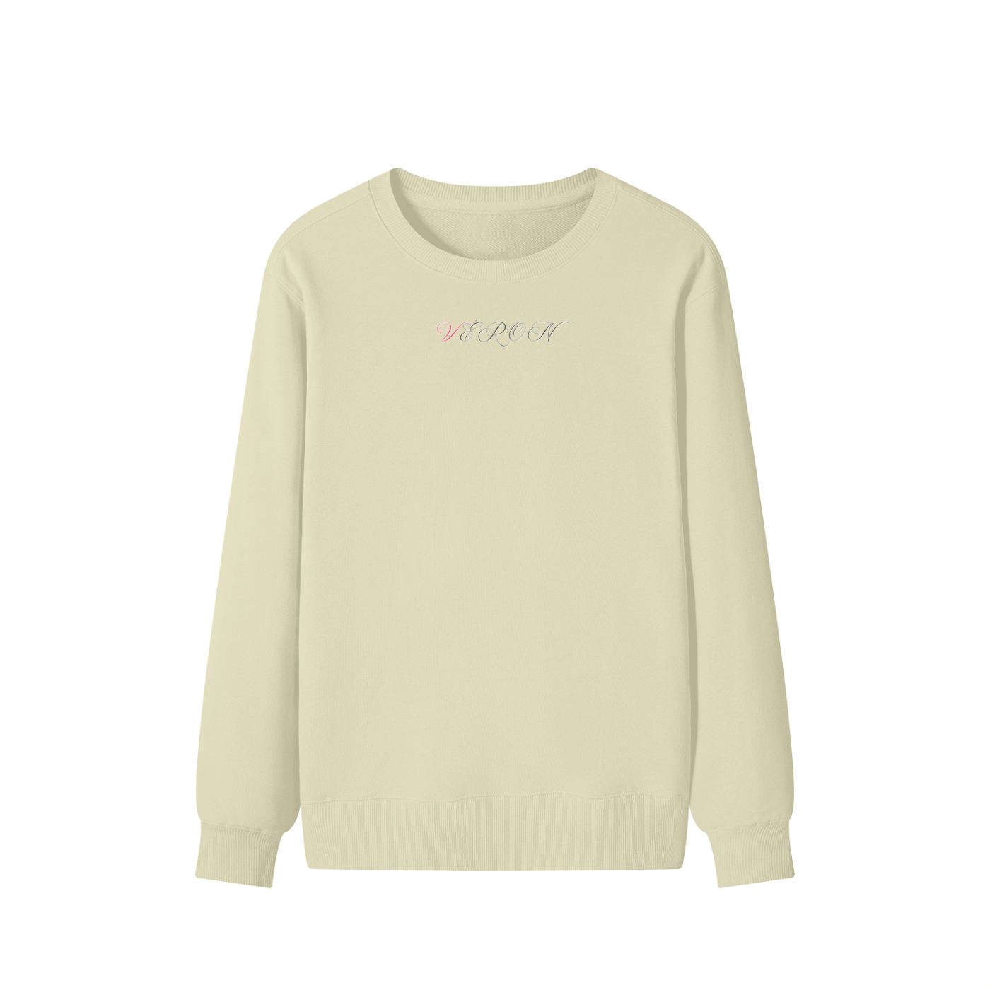 Folded VÉRON unisex premium sweater with visible logo tag 3.