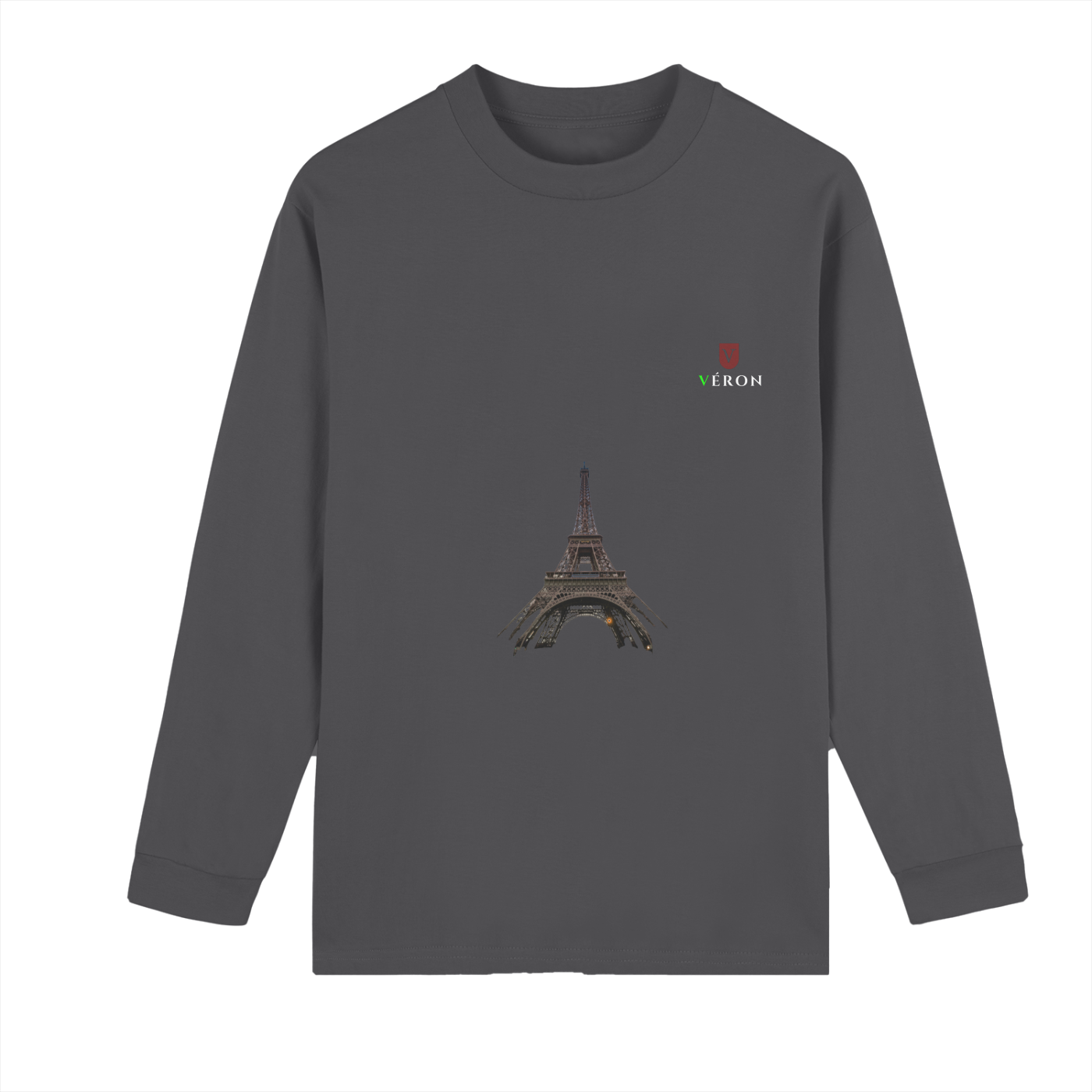 Veron Dark gray long-sleeve shirt with Eiffel Tower design on a white background