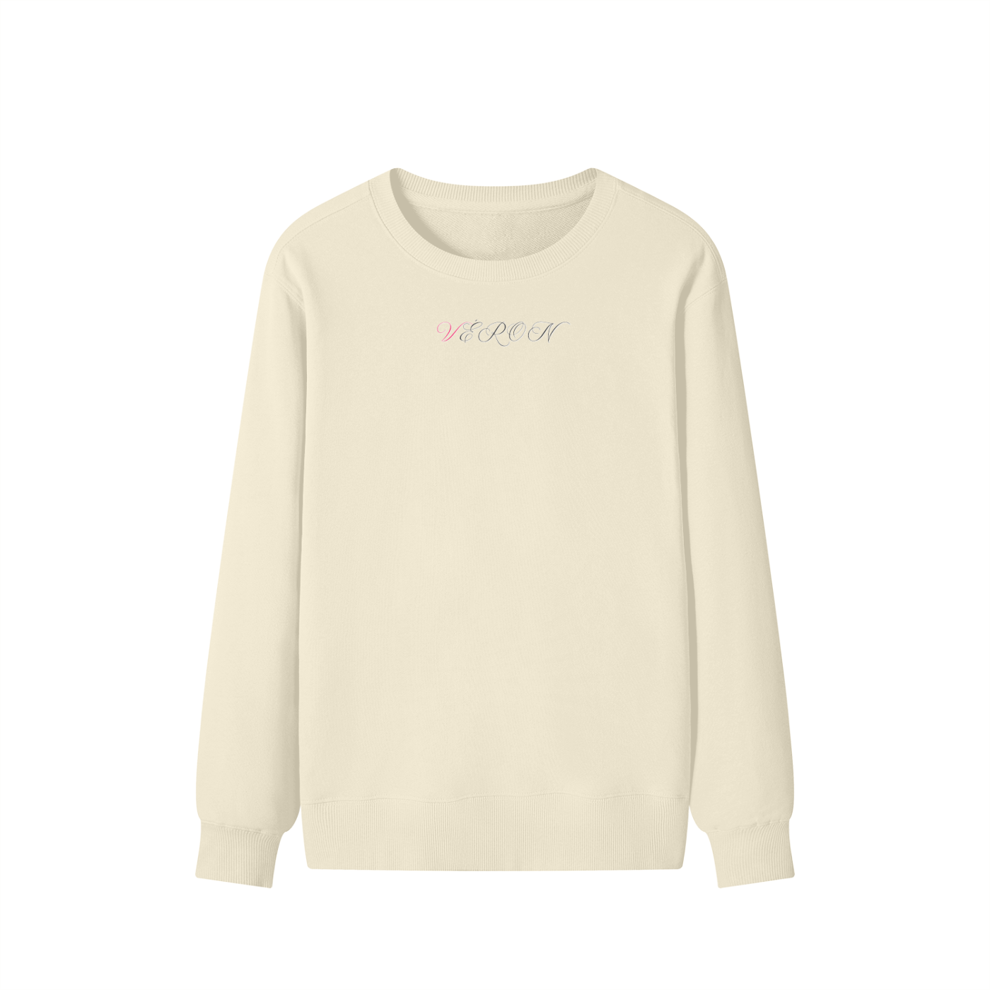 VÉRON Unisex Premium Sweater front view in apricot beige.