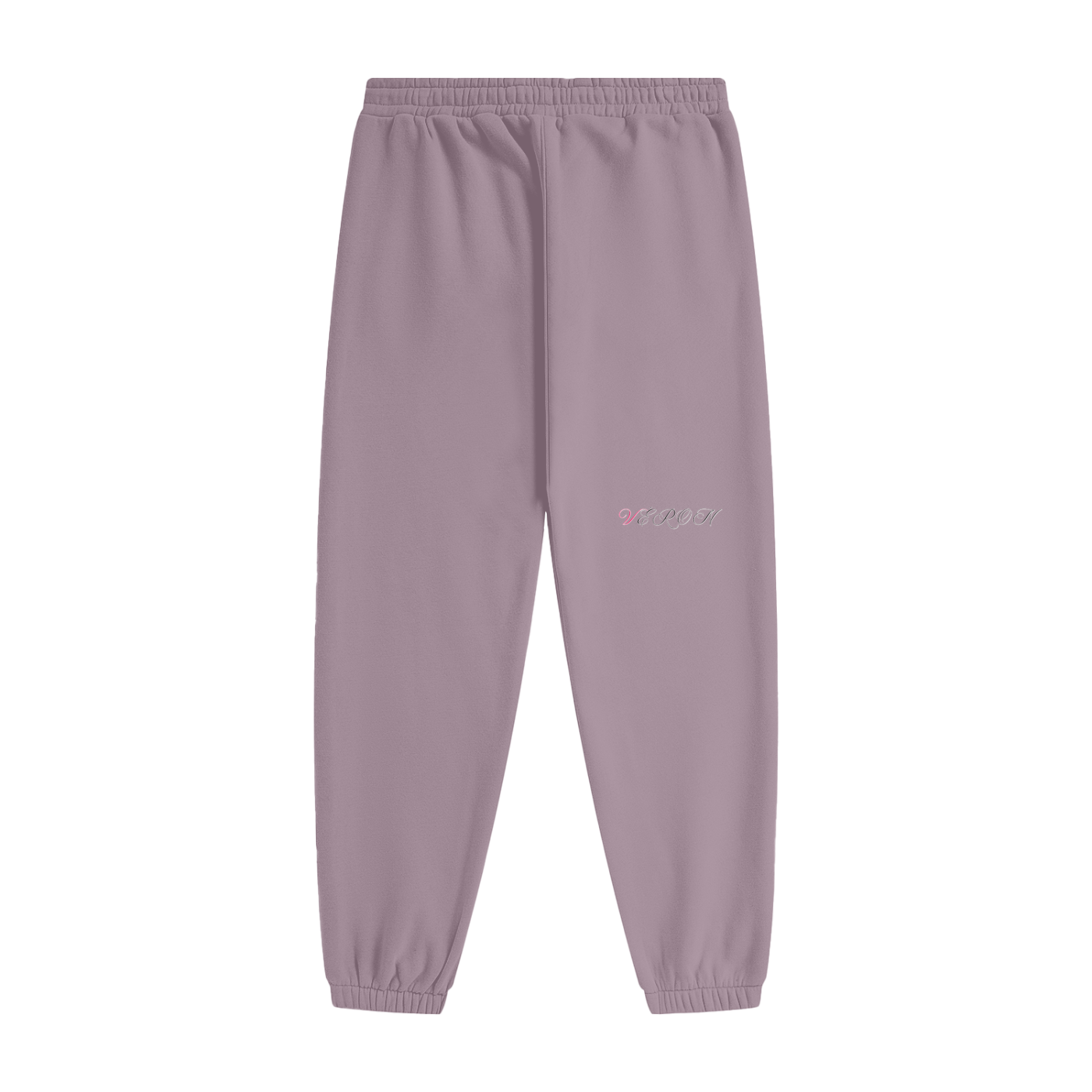 Purple sweatpants with a brand logo on a white background