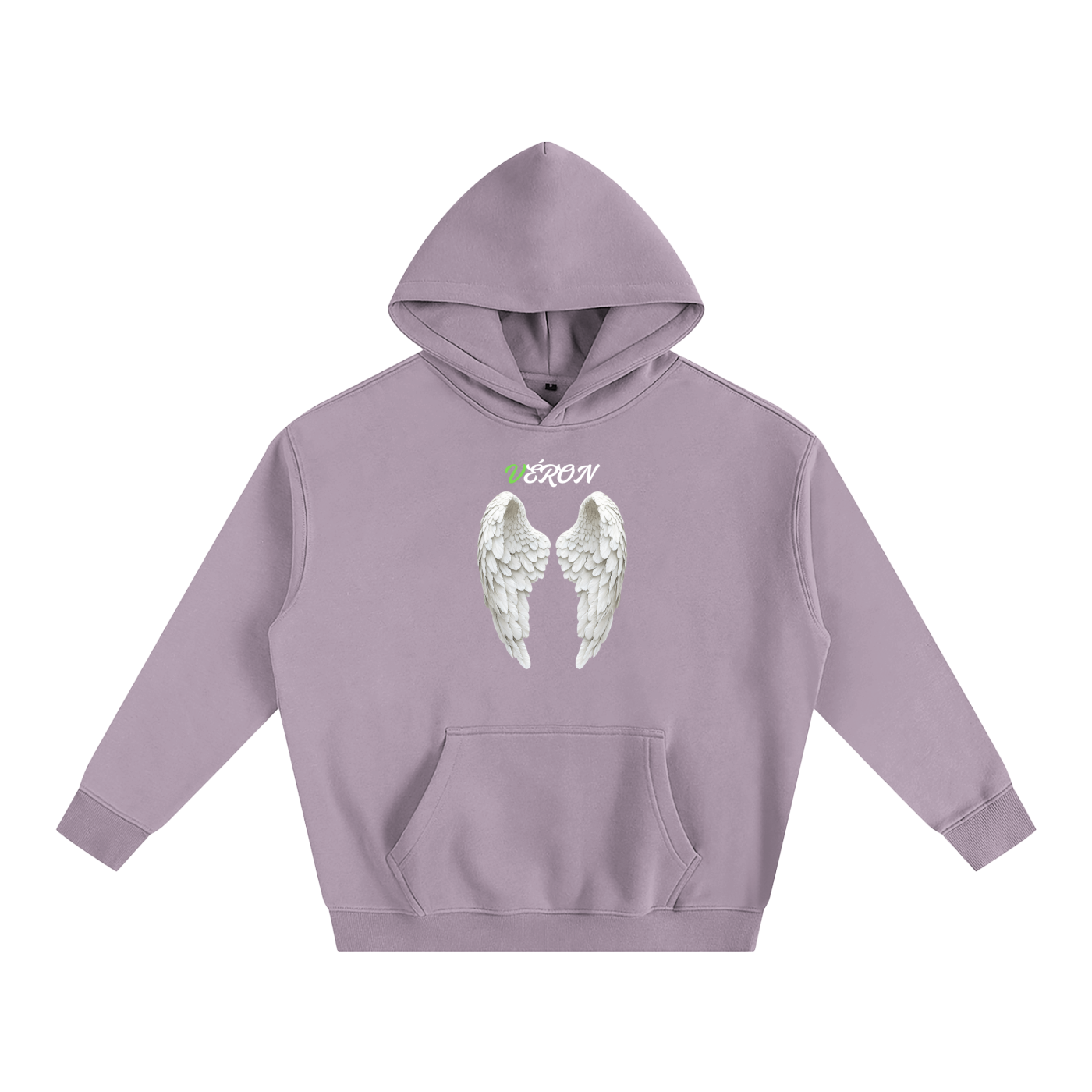 Purple hoodie with angel wings design on a white background
