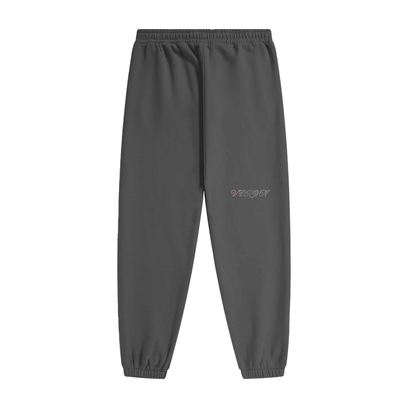 Gray sweatpants with a brand logo on a white background