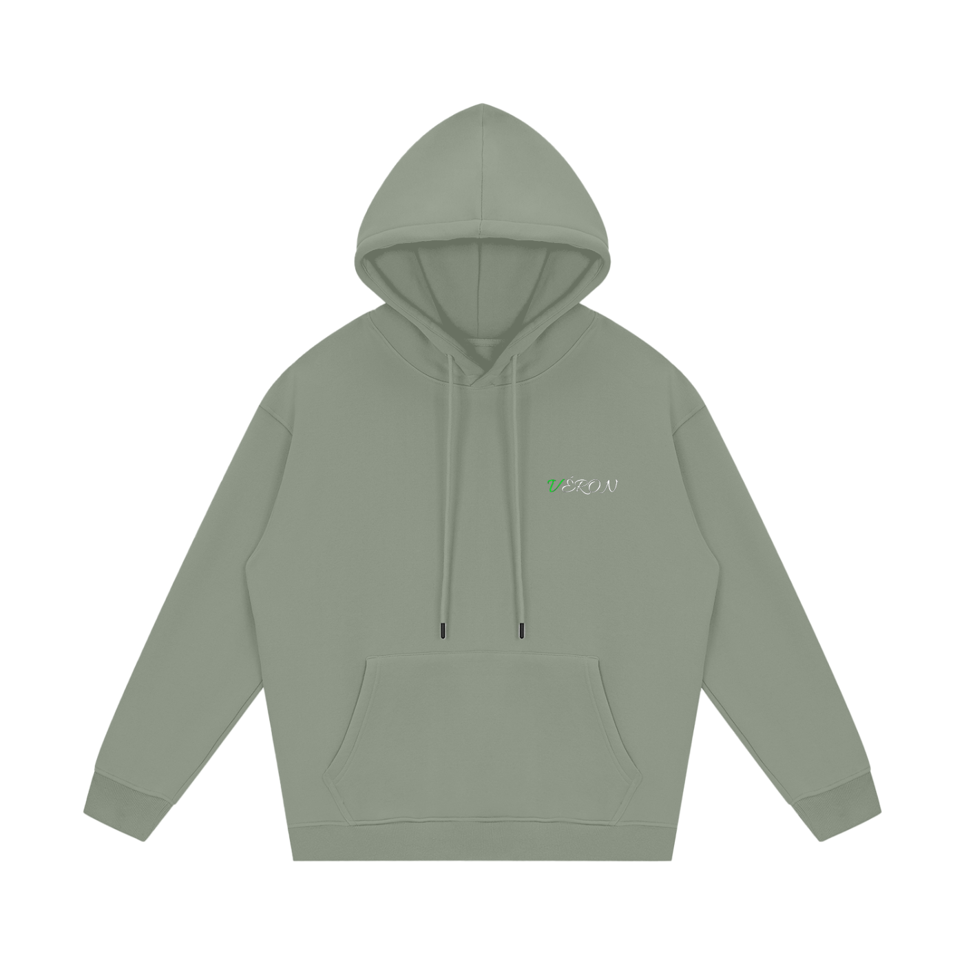 Green hoodie with a brand logo on a white background