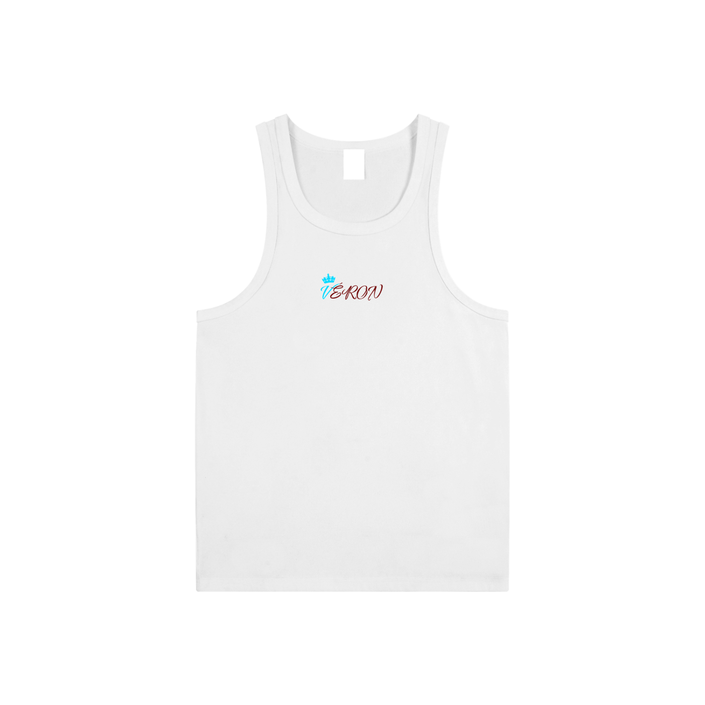 VÉRON Berkeley premium unisex tank top in white front view.