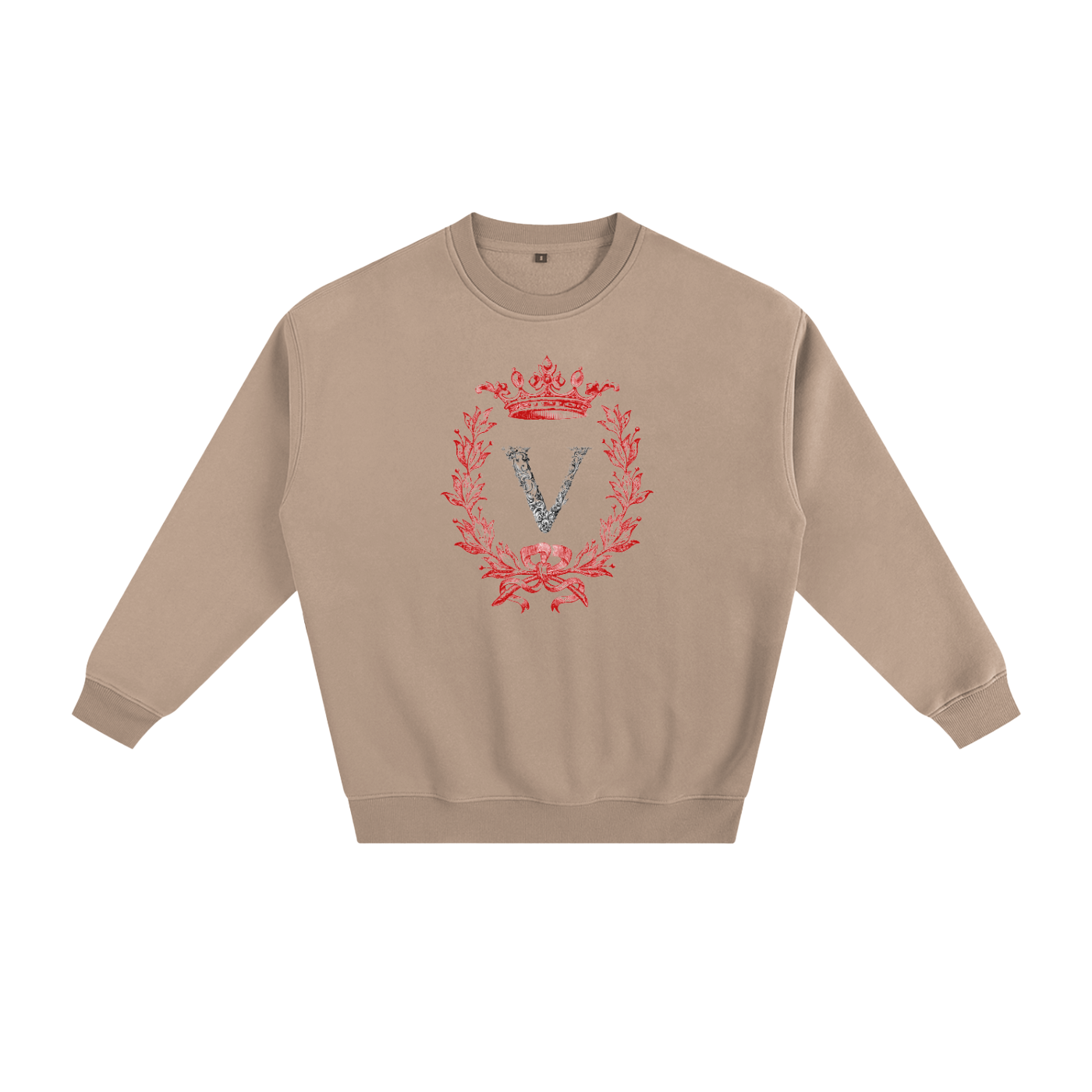VERON Beige sweatshirt with decorative emblem on a white background