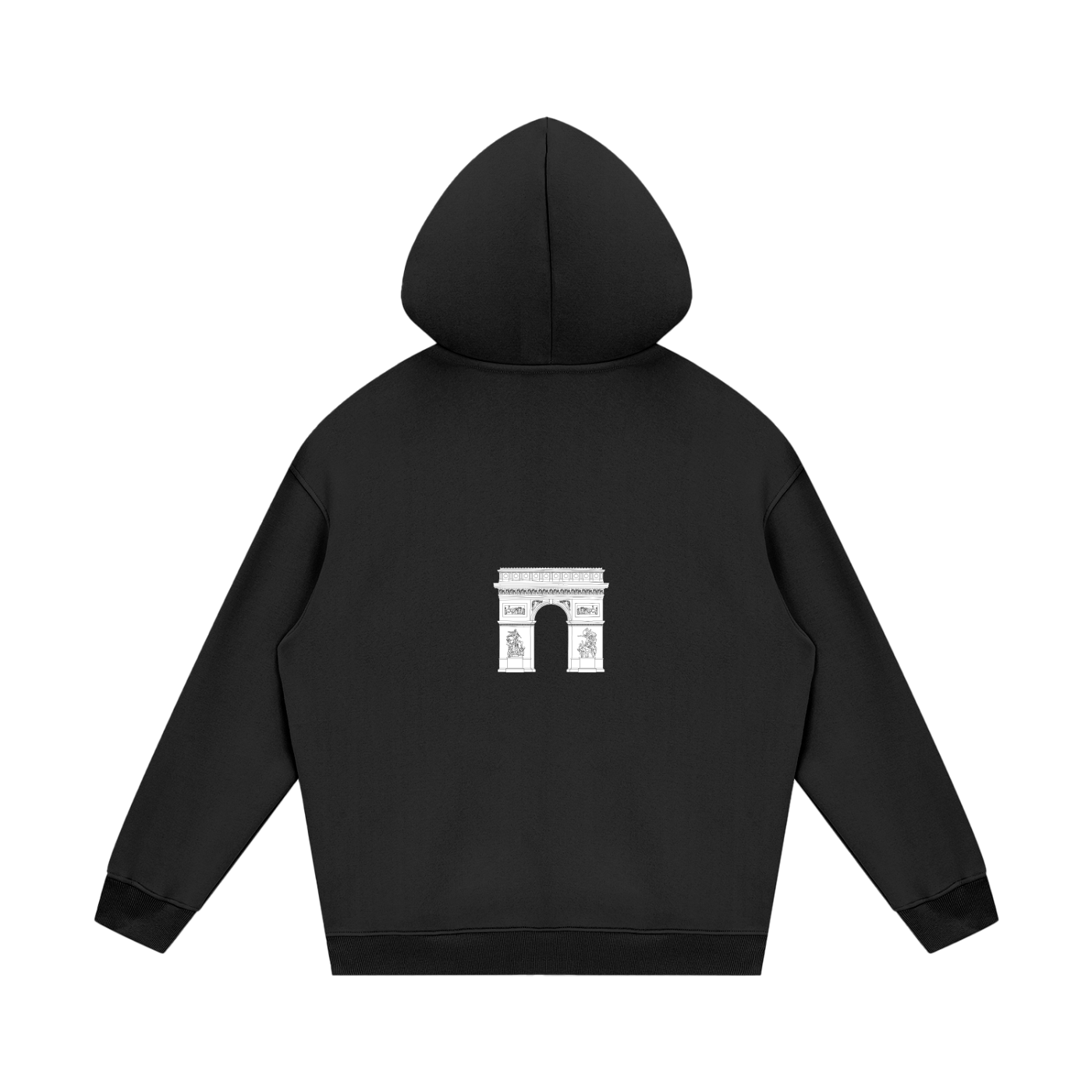 Back of Arc de Triomphe hoodie featuring bold VÉRON branding.