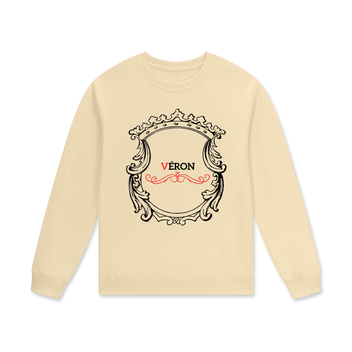 Honey Cream Sweatshirt with decorative emblem and 'Véron' text on a white background