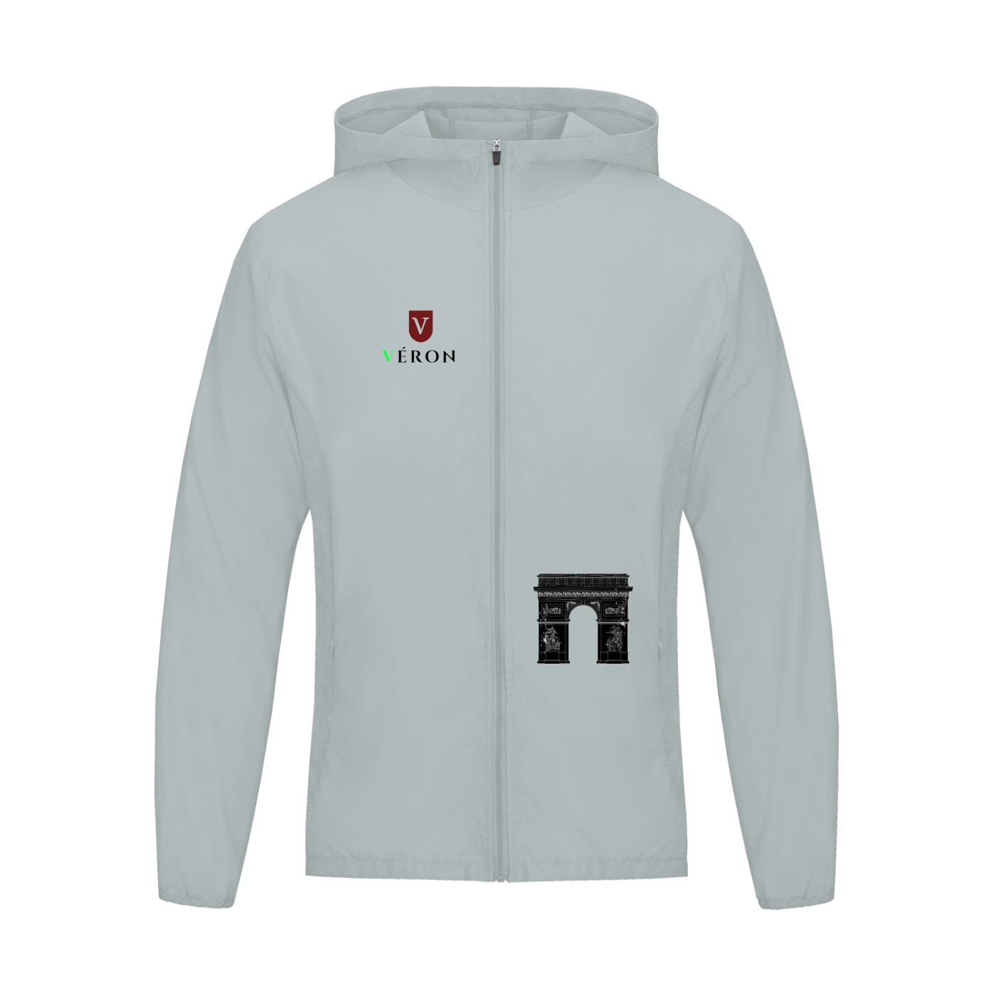 Light gray zip-up jacket with VERON logo on the chest.