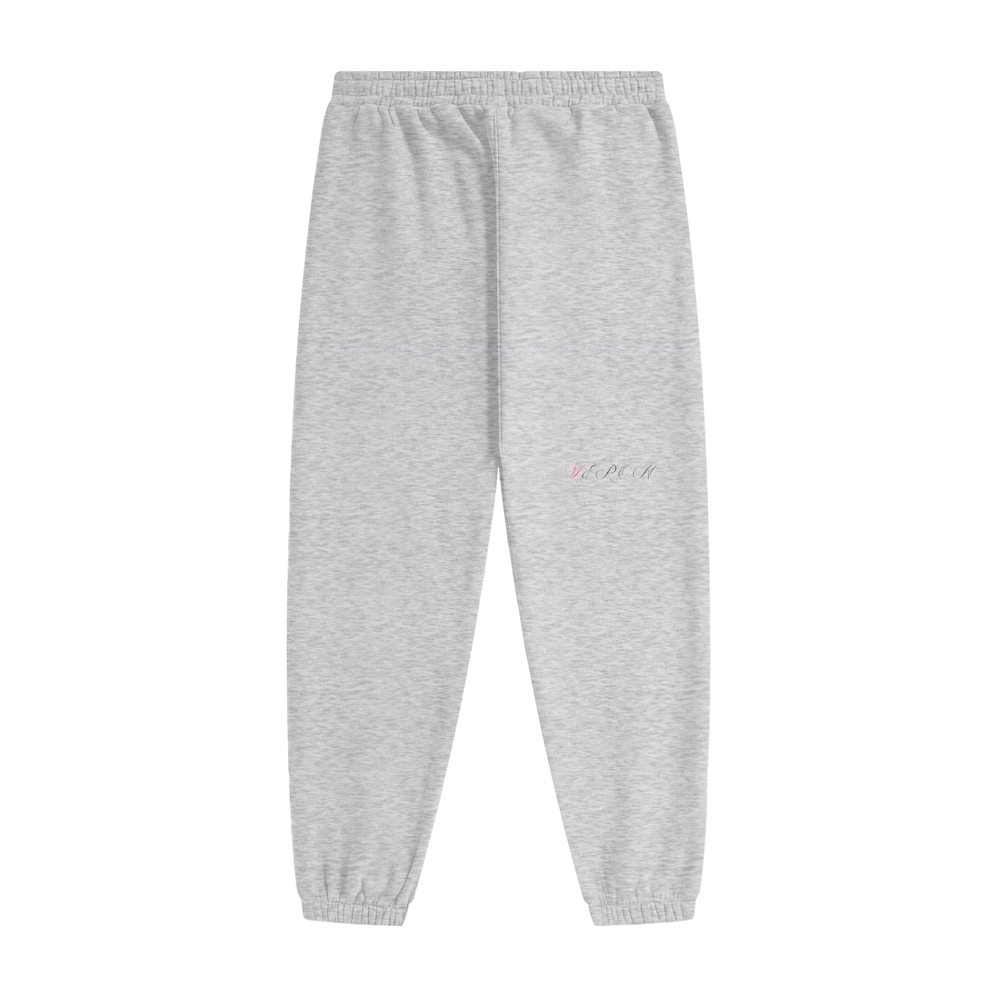 Gray sweatpants with a brand logo on a white background