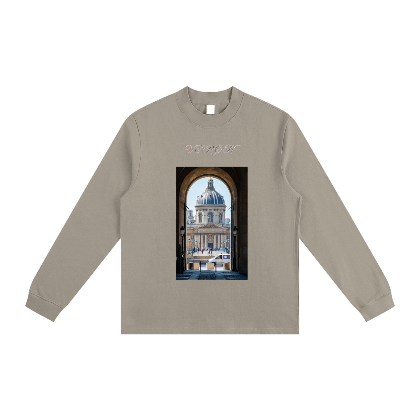 Urban setting photo of VÉRON La Nationale streetwear sweater.