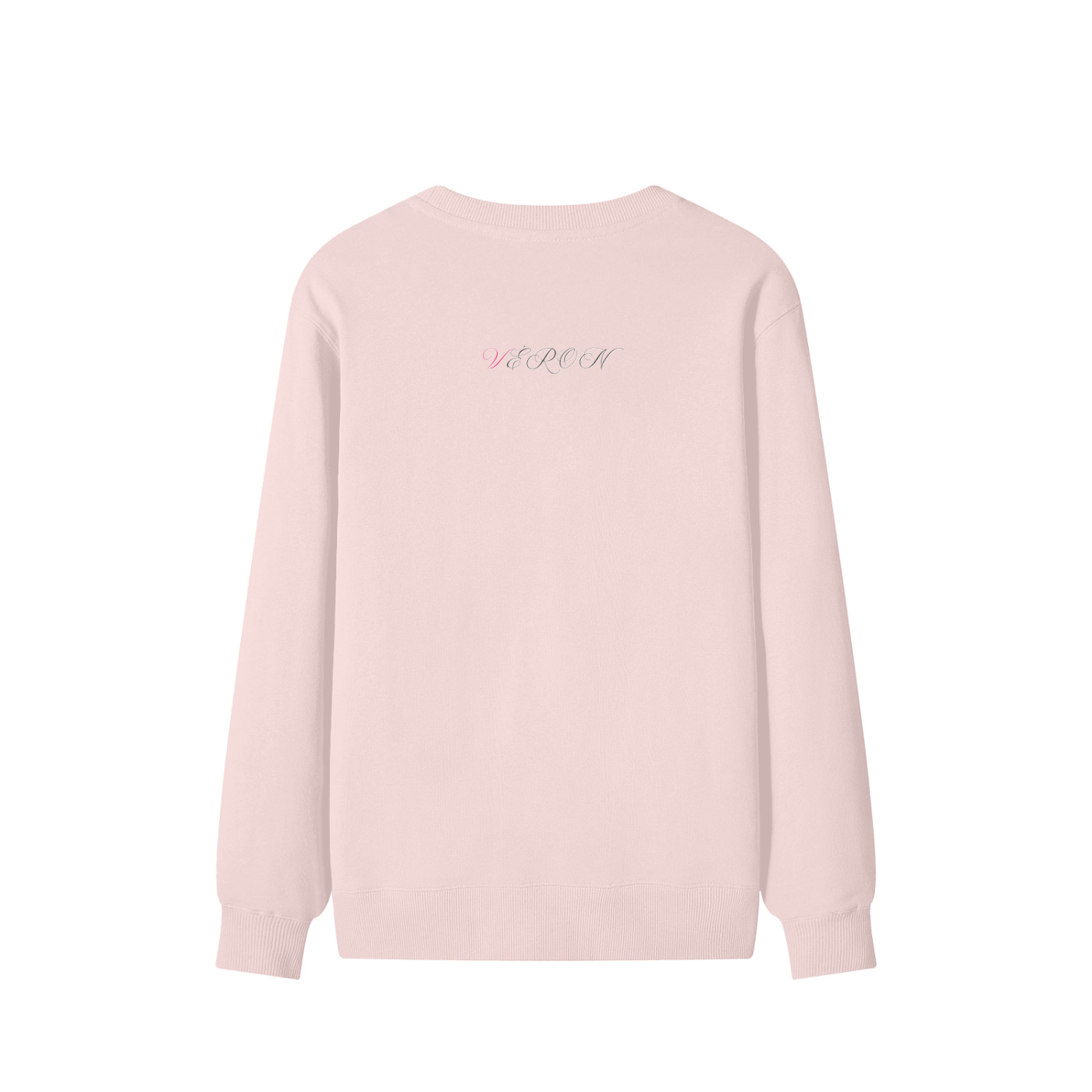 VÉRON Unisex Premium Sweater back view in pink.