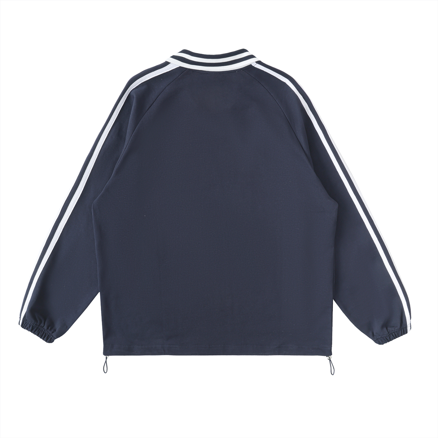 VERON Navy Sweater with white stripes on sleeves and back on a white background
