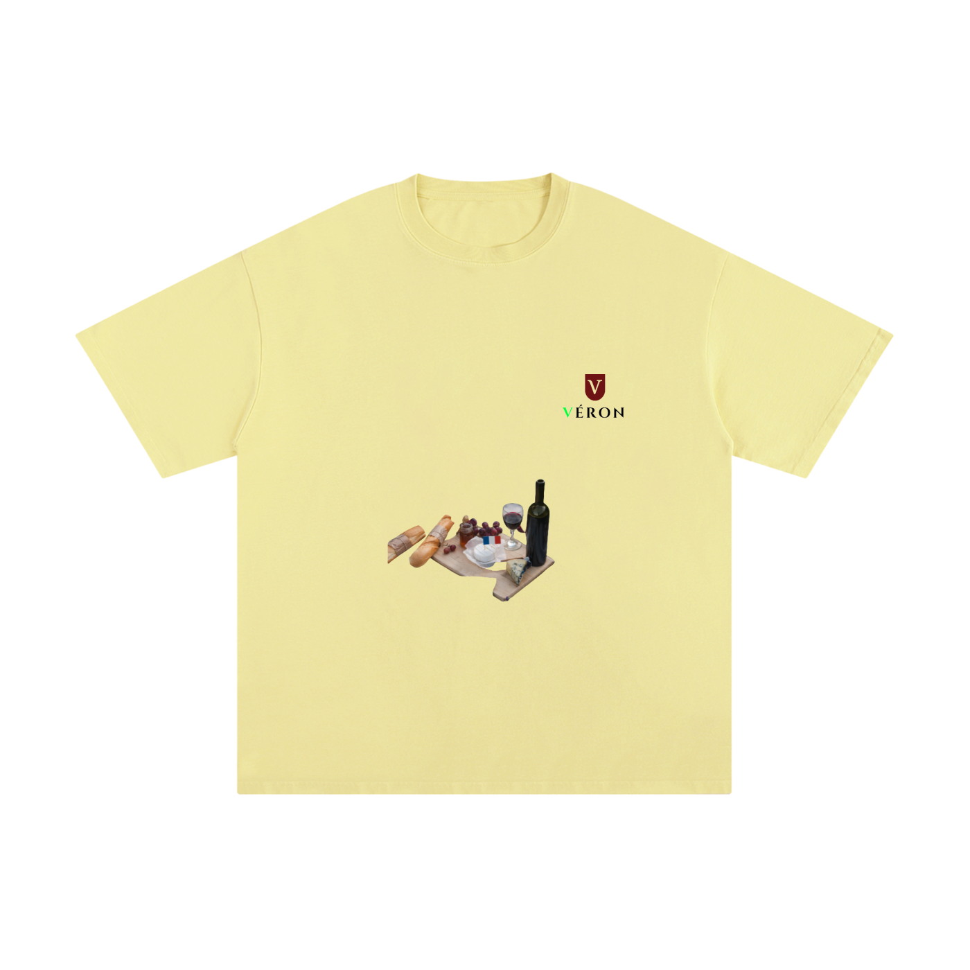 VERON Yellow t-shirt with a small graphic on a white background
