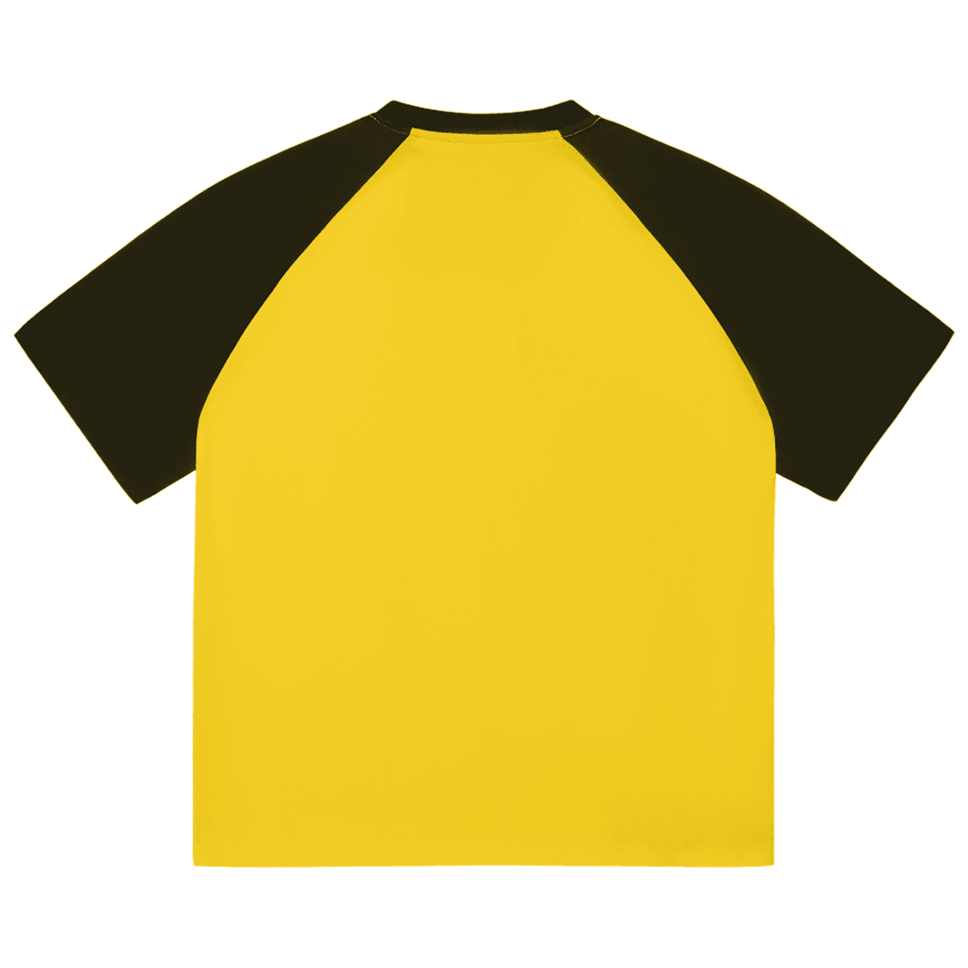 Yellow t-shirt with black sleeves on a white background