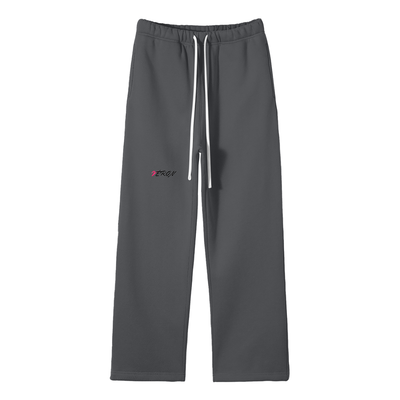 Gray sweatpants with a brand logo on a white background.