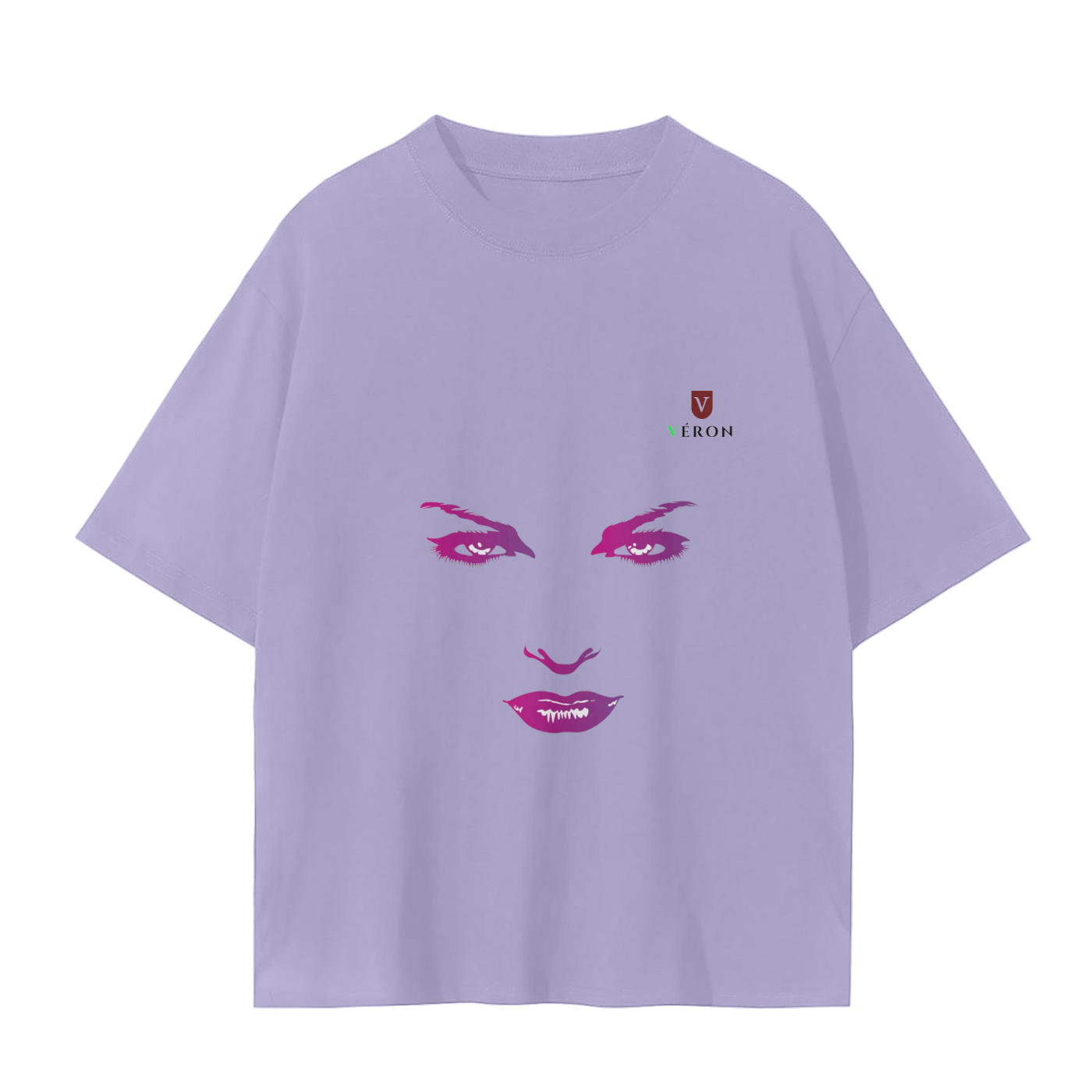 VERON Light purple t-shirt with a graphic design on a white background 1