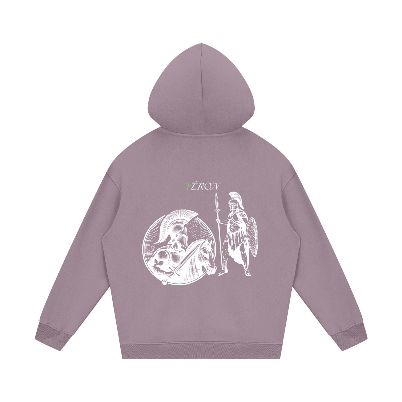 VERON Purple hoodie with warrior design on the back against a white background