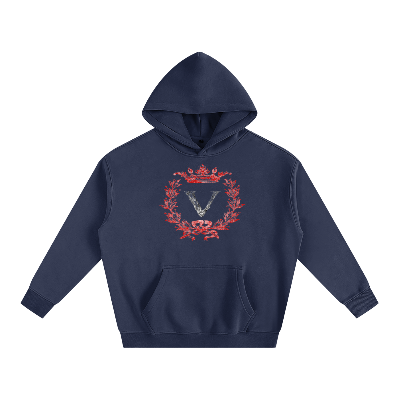 VERON Navy blue hoodie with red and white emblem on a white background