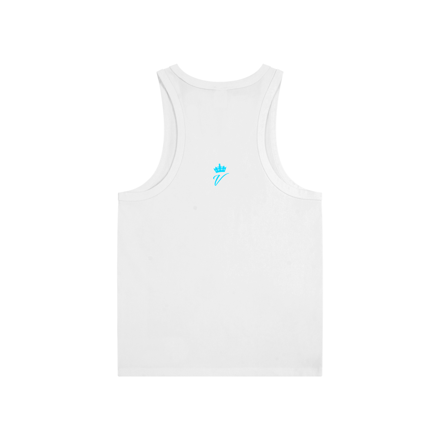 VÉRON Berkeley premium unisex tank top in white back view.