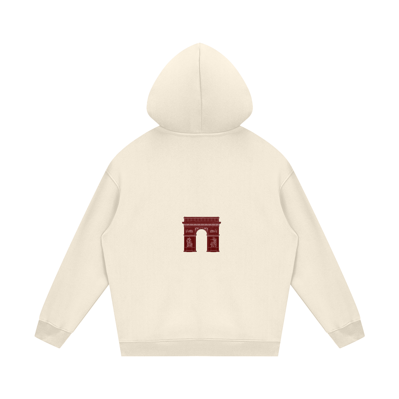 VÉRON Arc de Triomphe hoodie flat lay showing premium texture 1.