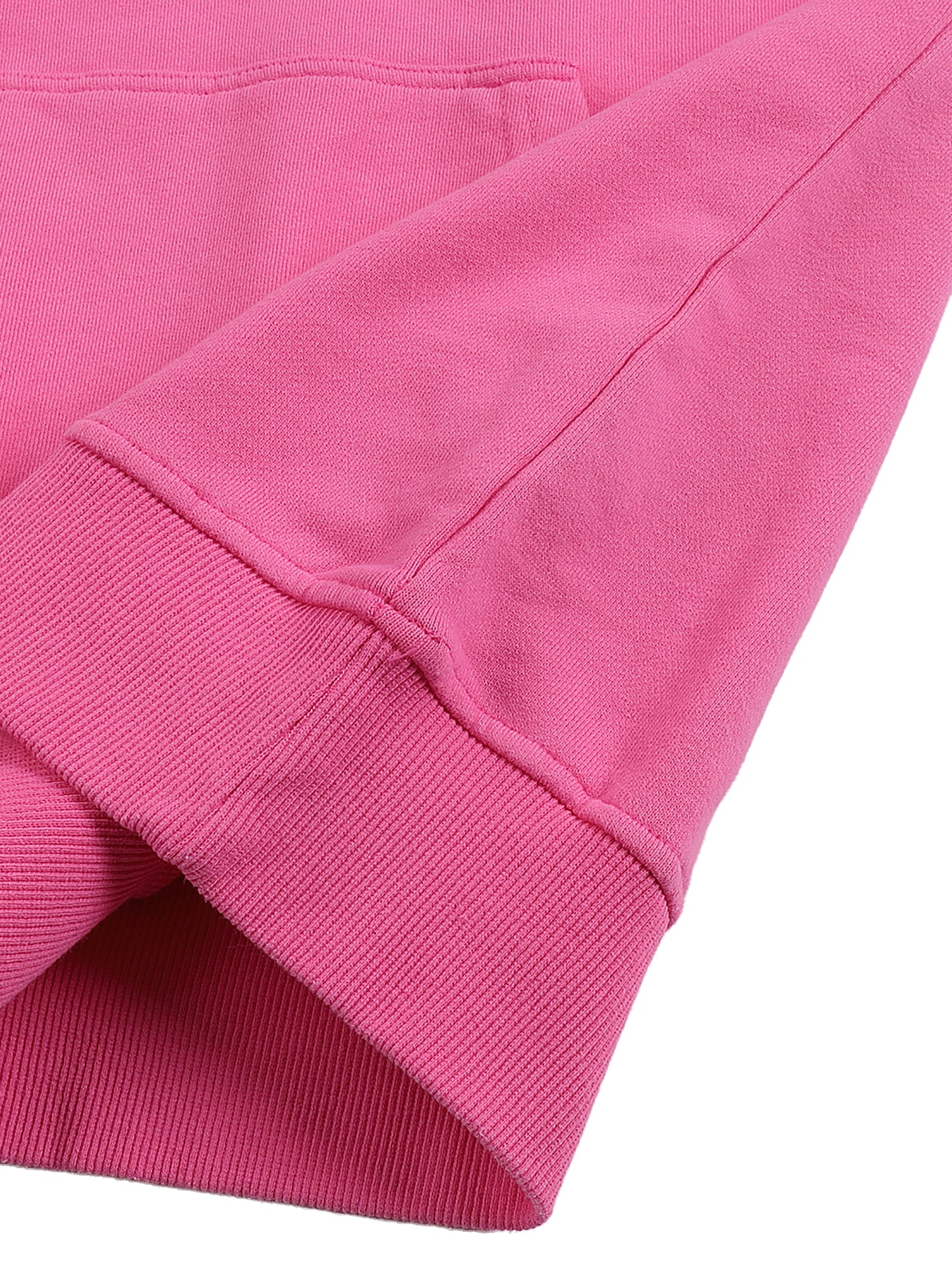 Close-up of a pink sweatshirt with a white background