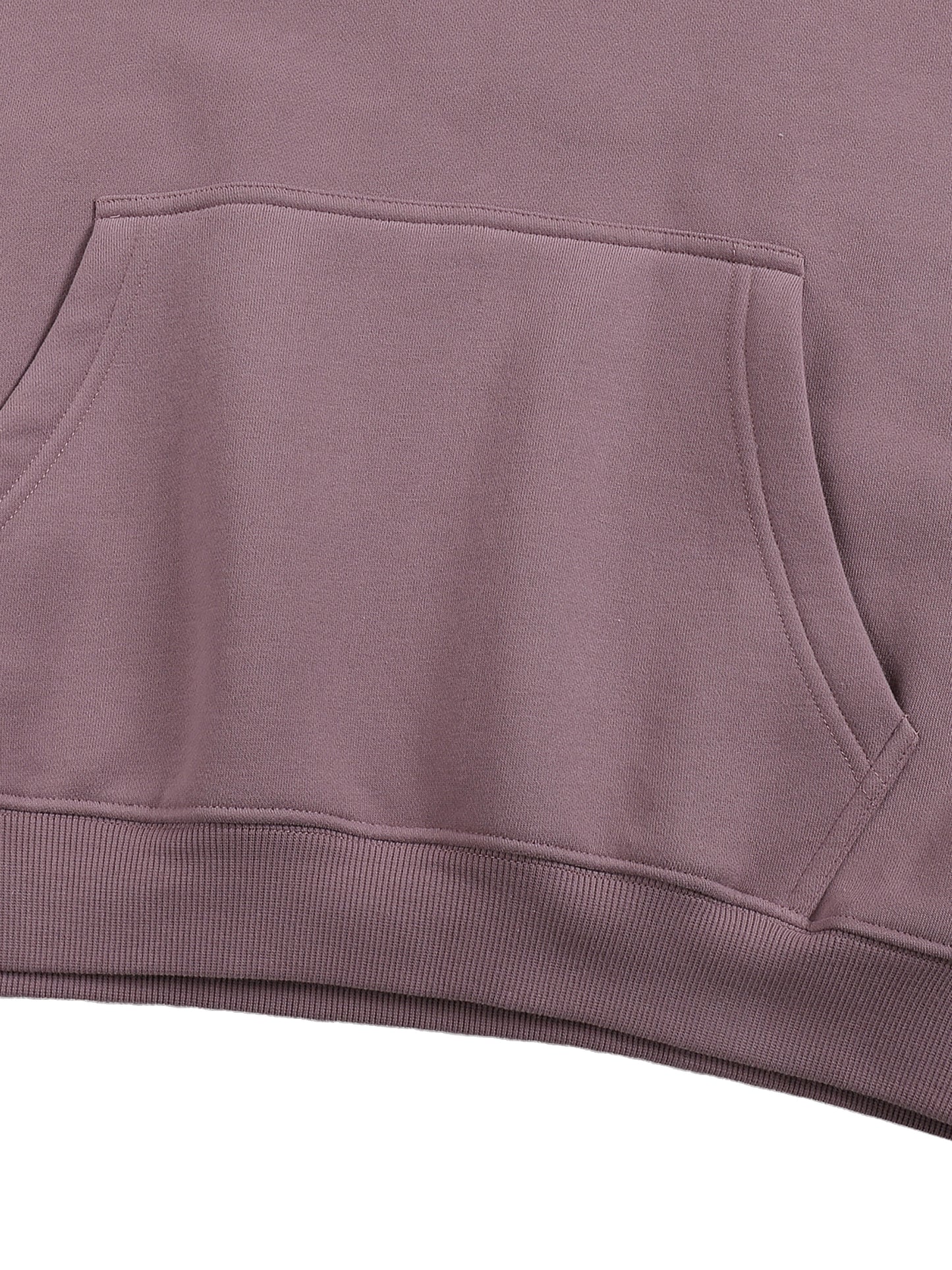 Close-up of a purple hoodie with a pocket on a white background