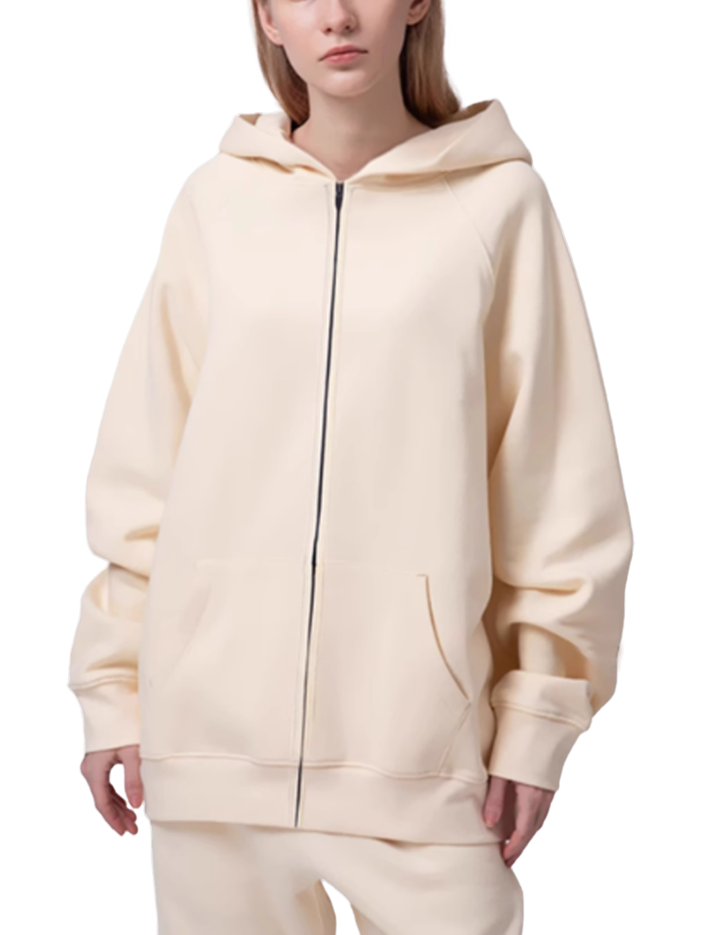 Model wearing VÉRON unisex Saint-Raphaël zip hoodie streetwear style 3