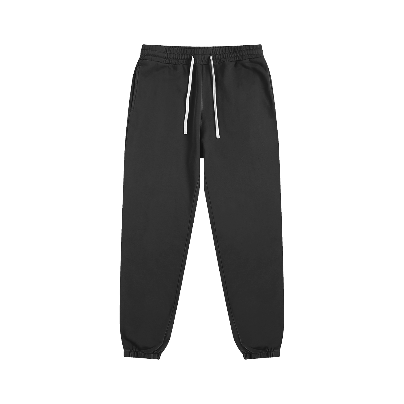 VERON Black sweatpants with a white drawstring on a white background