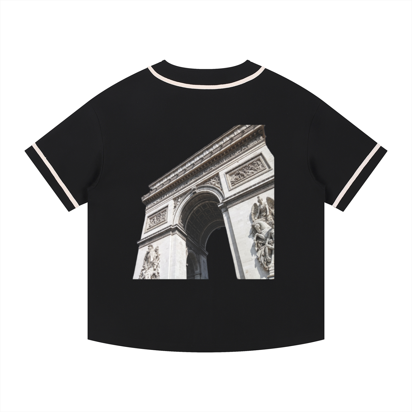 VÉRON premium button-up streetwear shirt with Arc de Triomphe design. 

