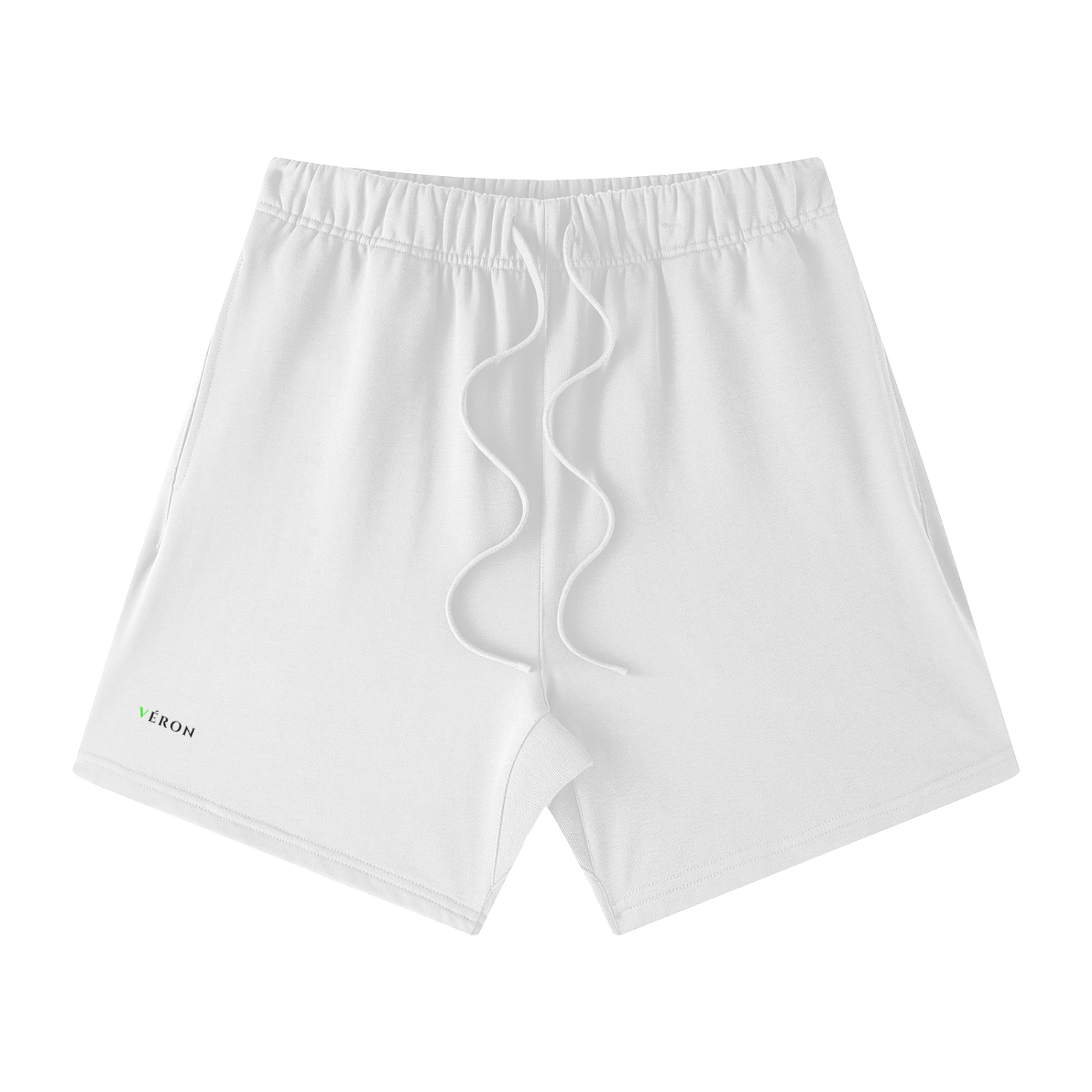 VERON White athletic shorts with a brand logo on a white background