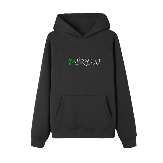 VÉRON D'Orsay Premium Hoodie front view with logo detail. 

