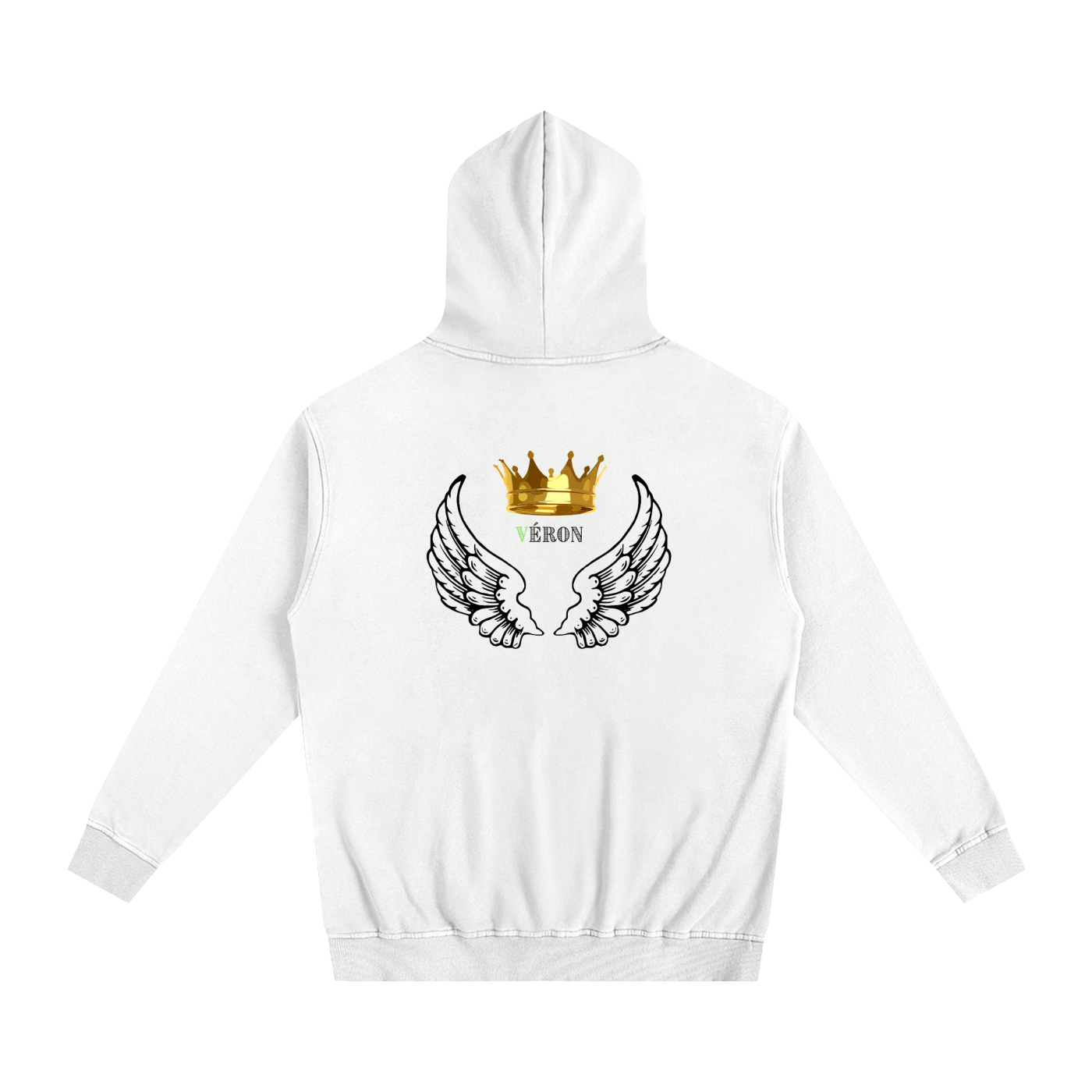 Model wearing VÉRON Majesté Dorée luxury unisex hoodie urban style 2
