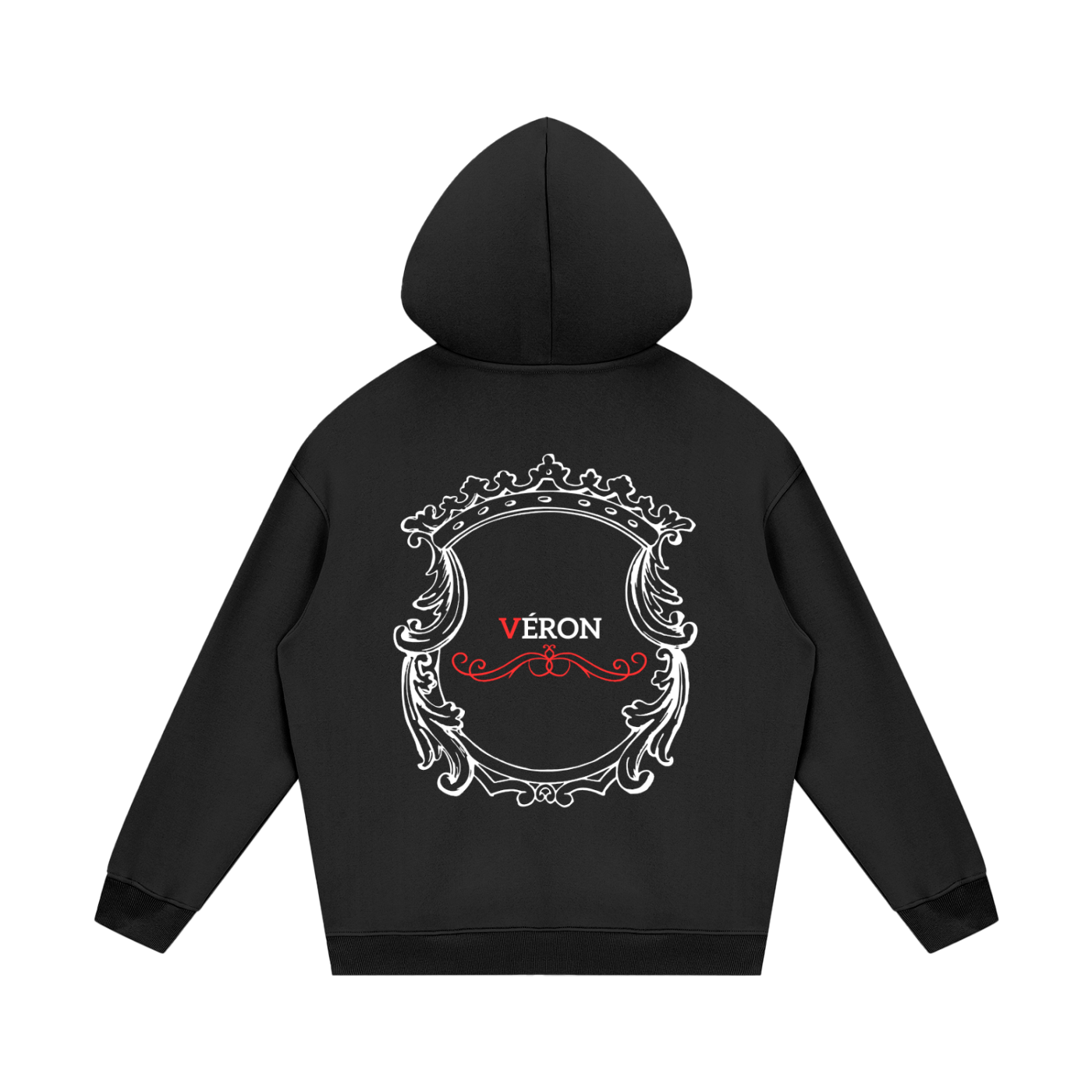 Black hoodie with decorative back design 'VERON' 