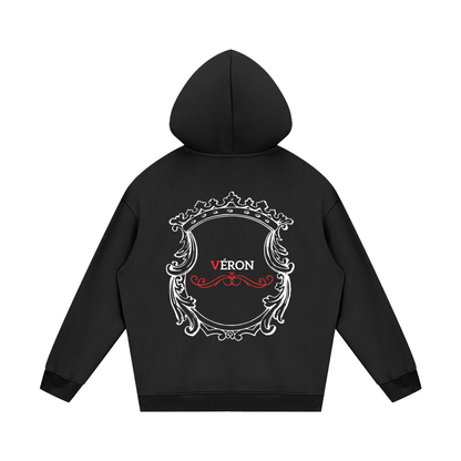 Black hoodie with decorative back design 'VERON' 