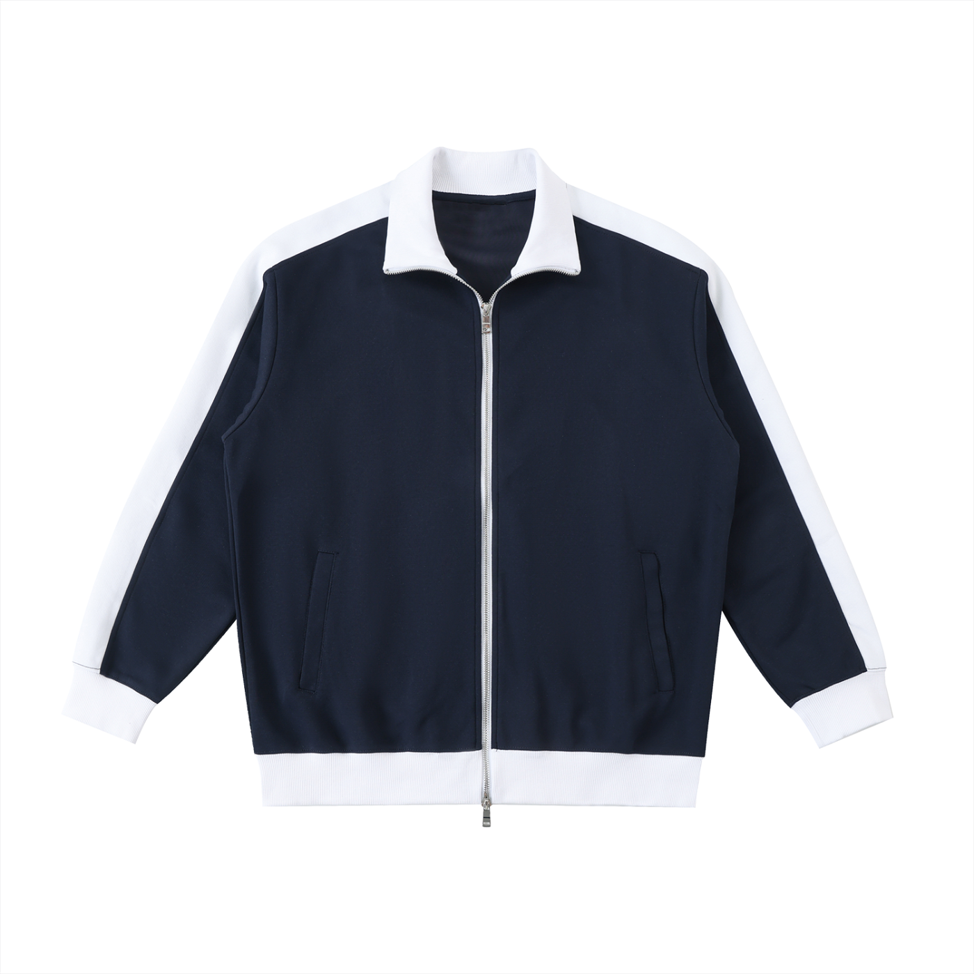 VERON Navy blue jacket with white accents on a white background