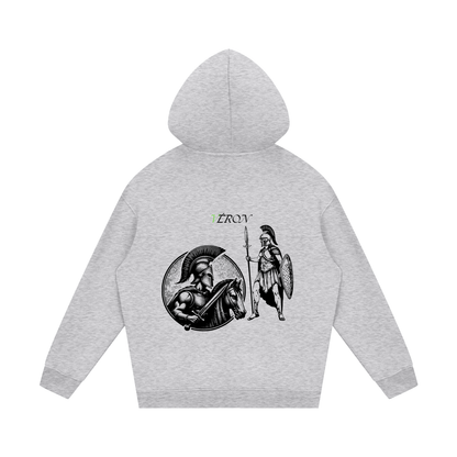 VERON Gray hoodie with warrior graphic on the back on a white background