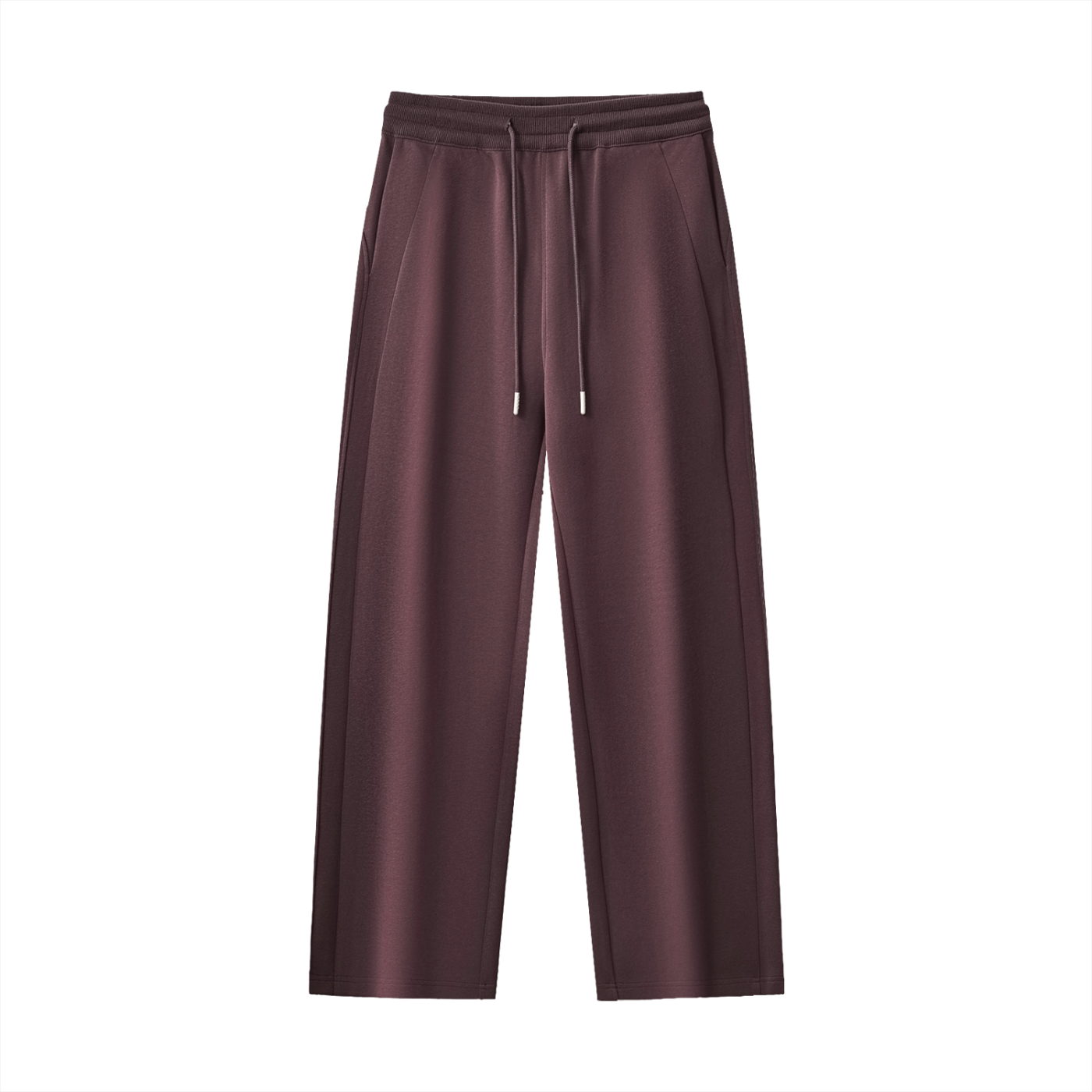Maroon pants with a drawstring on a white background