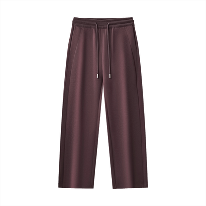 Maroon pants with a drawstring on a white background