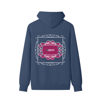 VERON Navy blue hoodie with a decorative pink logo on the back 